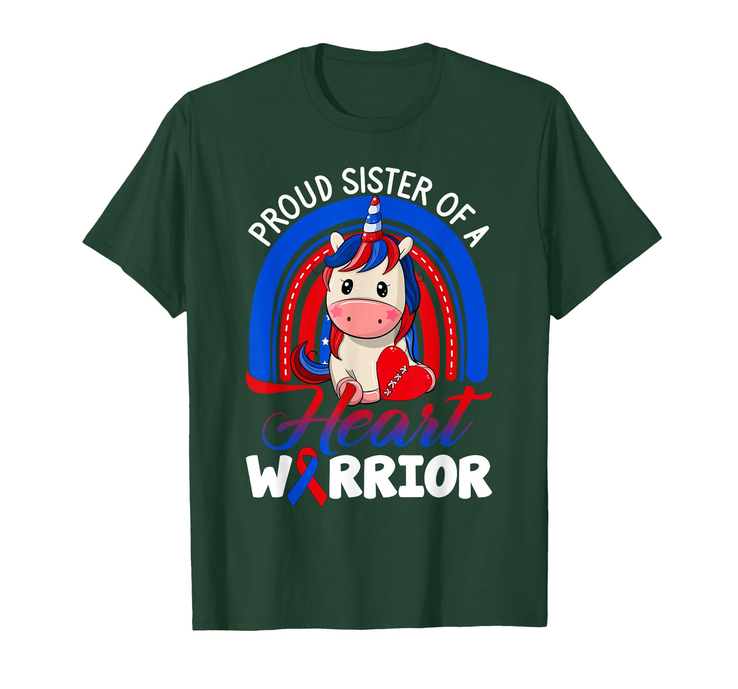 Proud Sister Of A Heart Warrior CHD Awareness Unicorn Rainbo T-Shirt