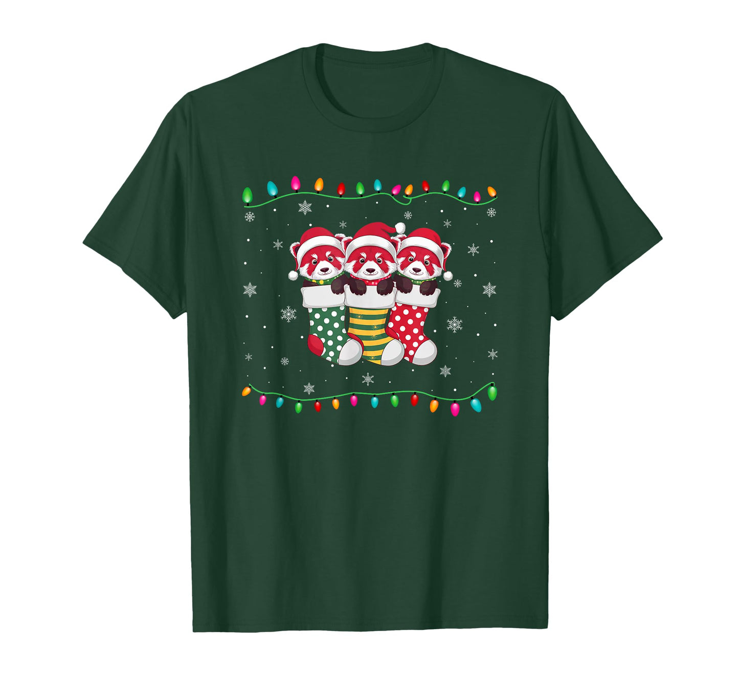 Xmas Tree Lights Funny Red Panda in Christmas Socks T-Shirt