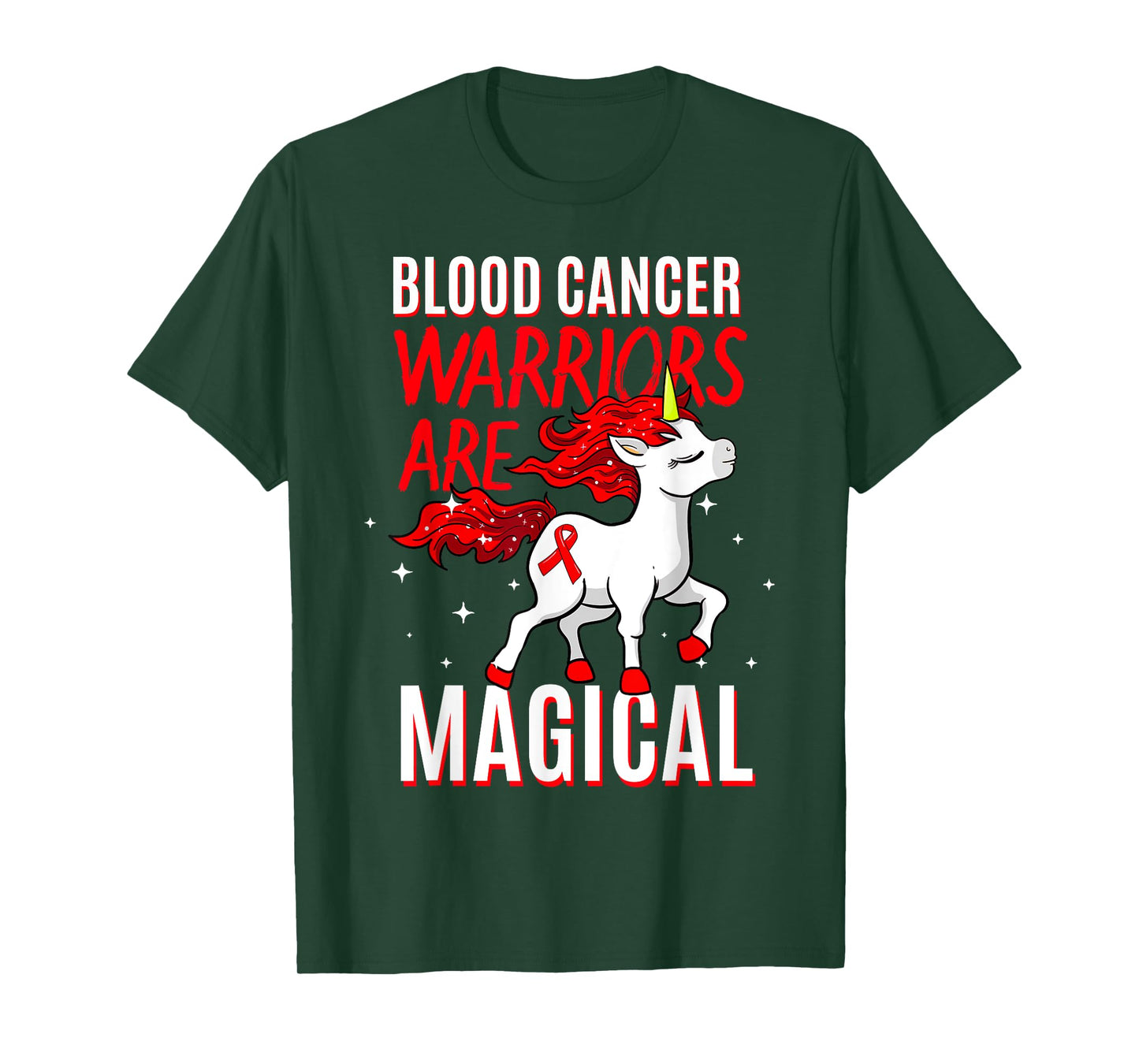 Blood Cancer Warrior Magical Unicorn Red Ribbon Liquid Tumor T-Shirt