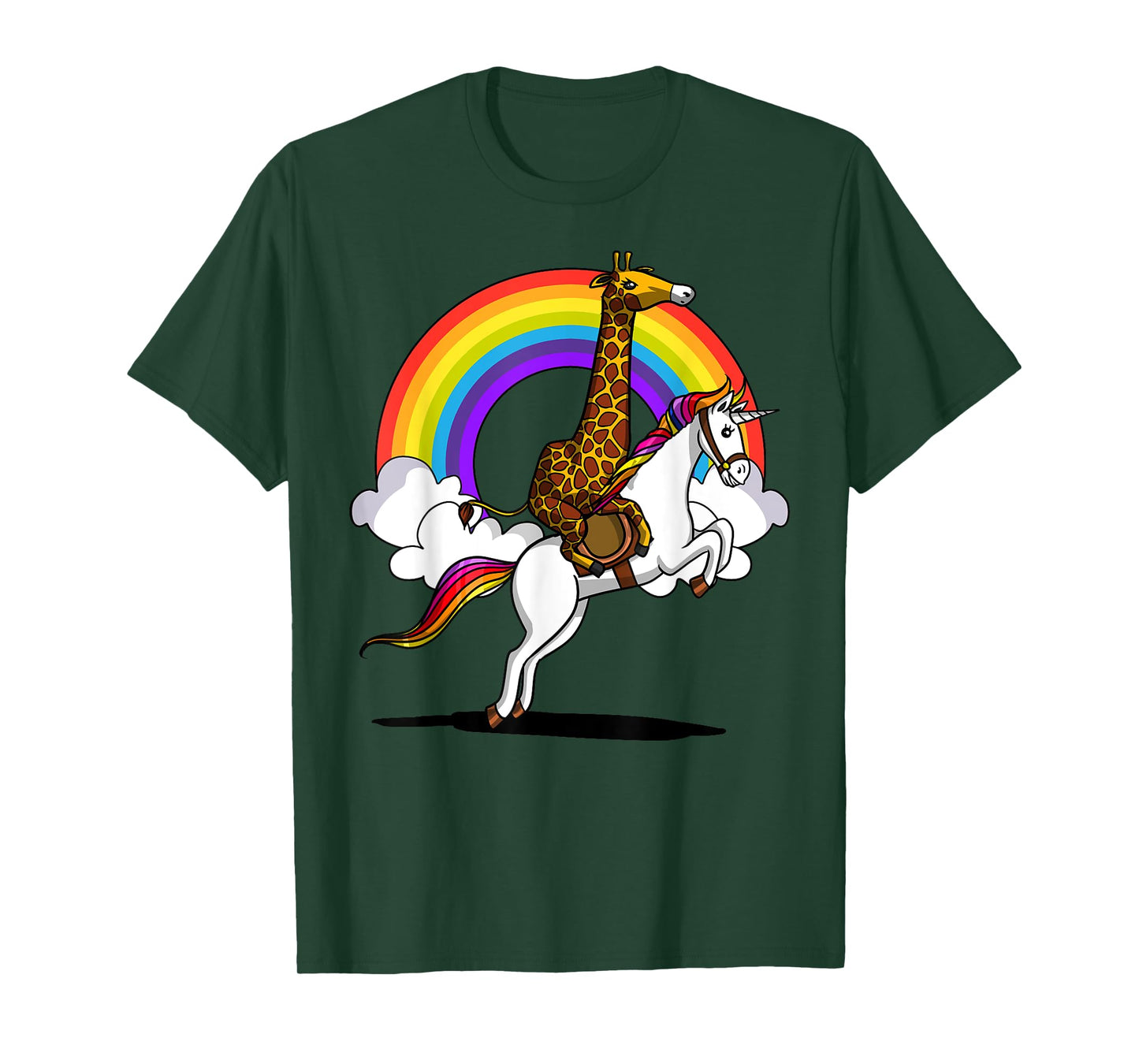 Giraffe Riding Unicorn Magical Rainbow Funny Boys Girls Kids T-Shirt