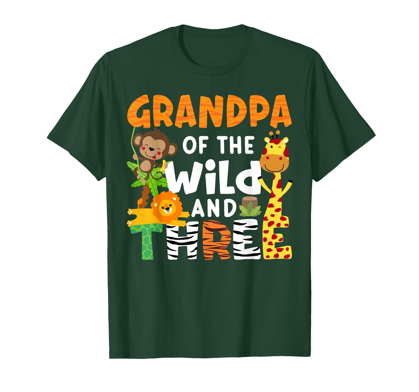 Grandpa Of The Wild and Three Safari Jungle Zoo Theme Party T-Shirt