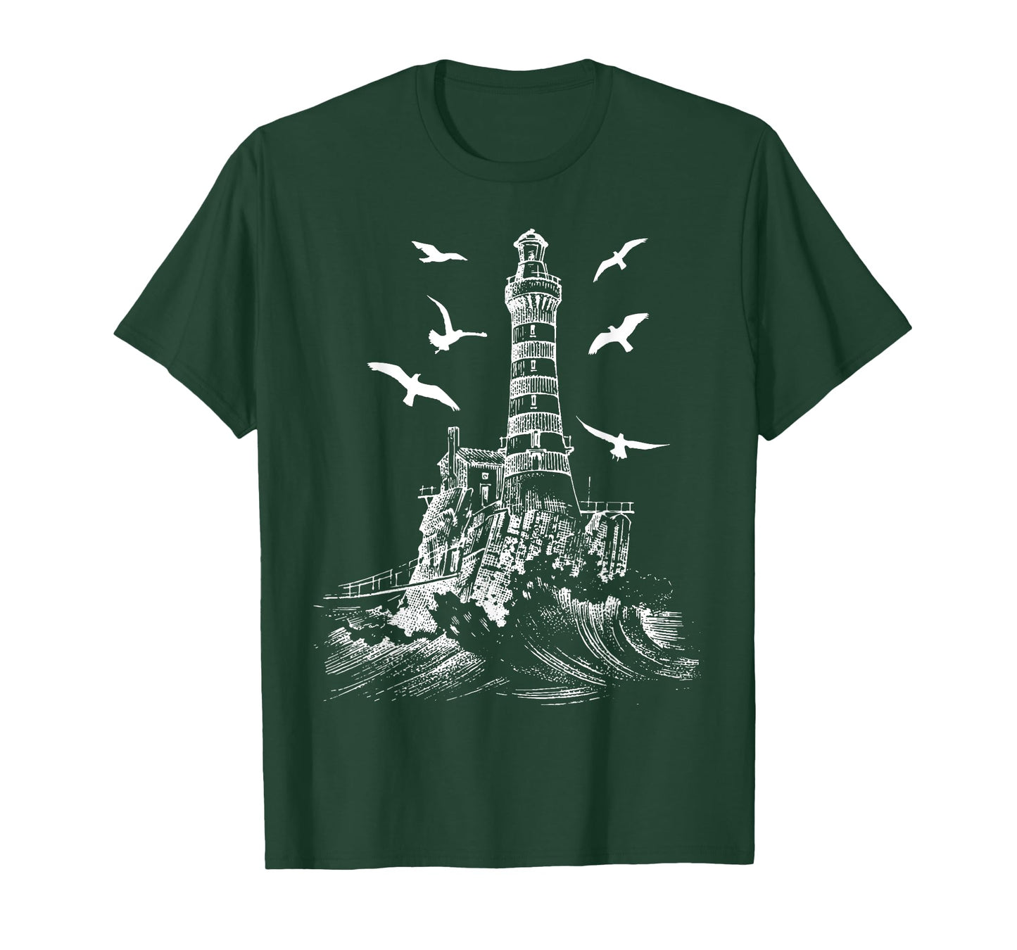 Seagull Silhouette Illustrated Lighthouse Image Gift T-Shirt