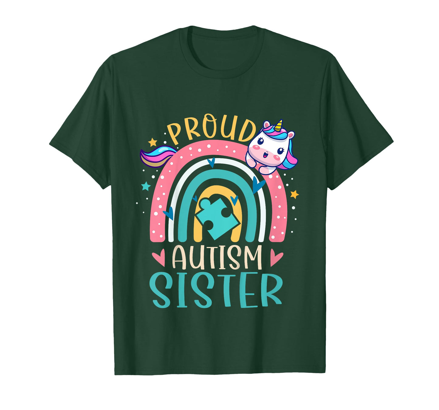 Kids Proud Autism Sister Awareness Cute Unicorn Rainbow Girls T-Shirt