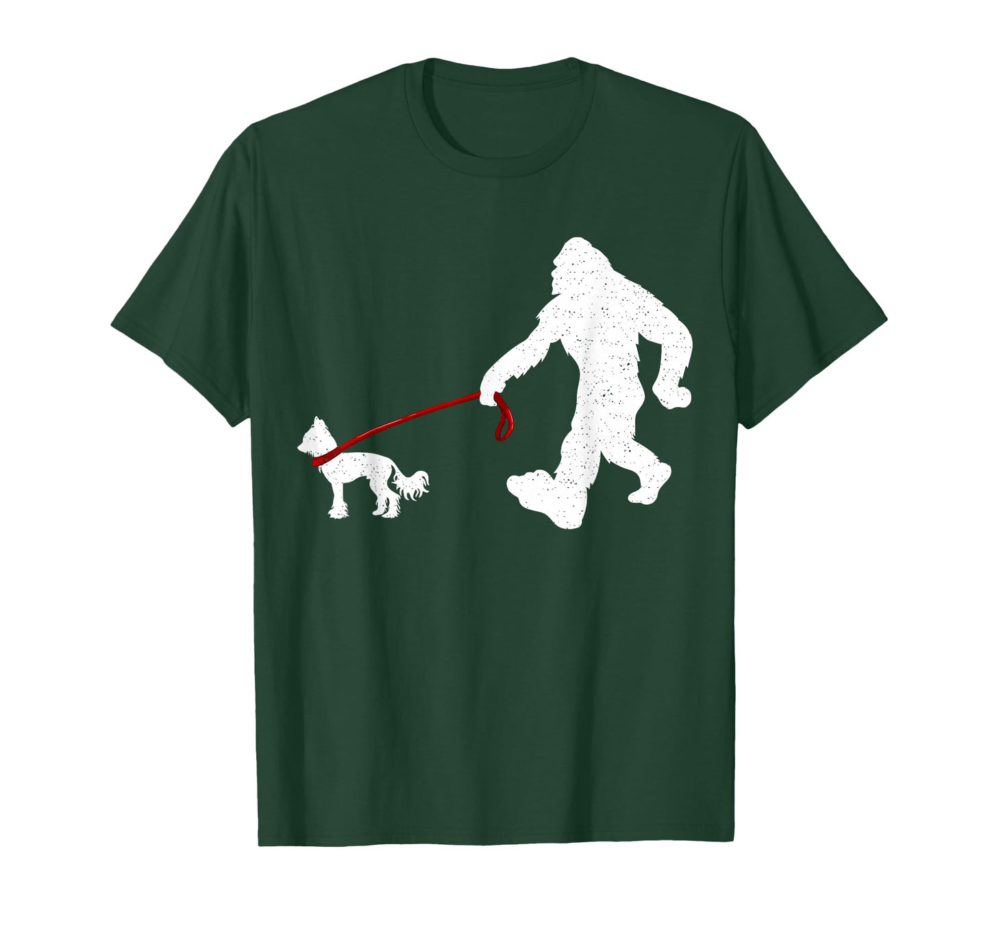 Funny Bigfoot Walking With Chinese Crested Dog Gifts T-Shirt
