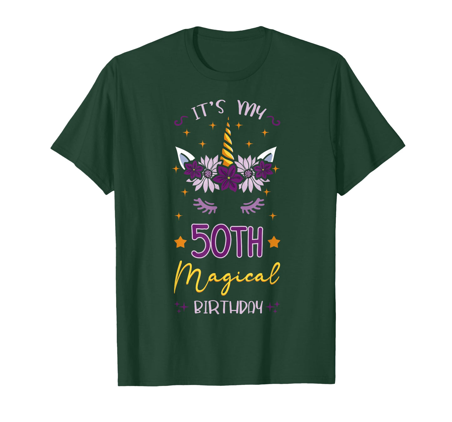 It's My 50th Magical Birthday Unicorn Floral Horn Party T-Shirt