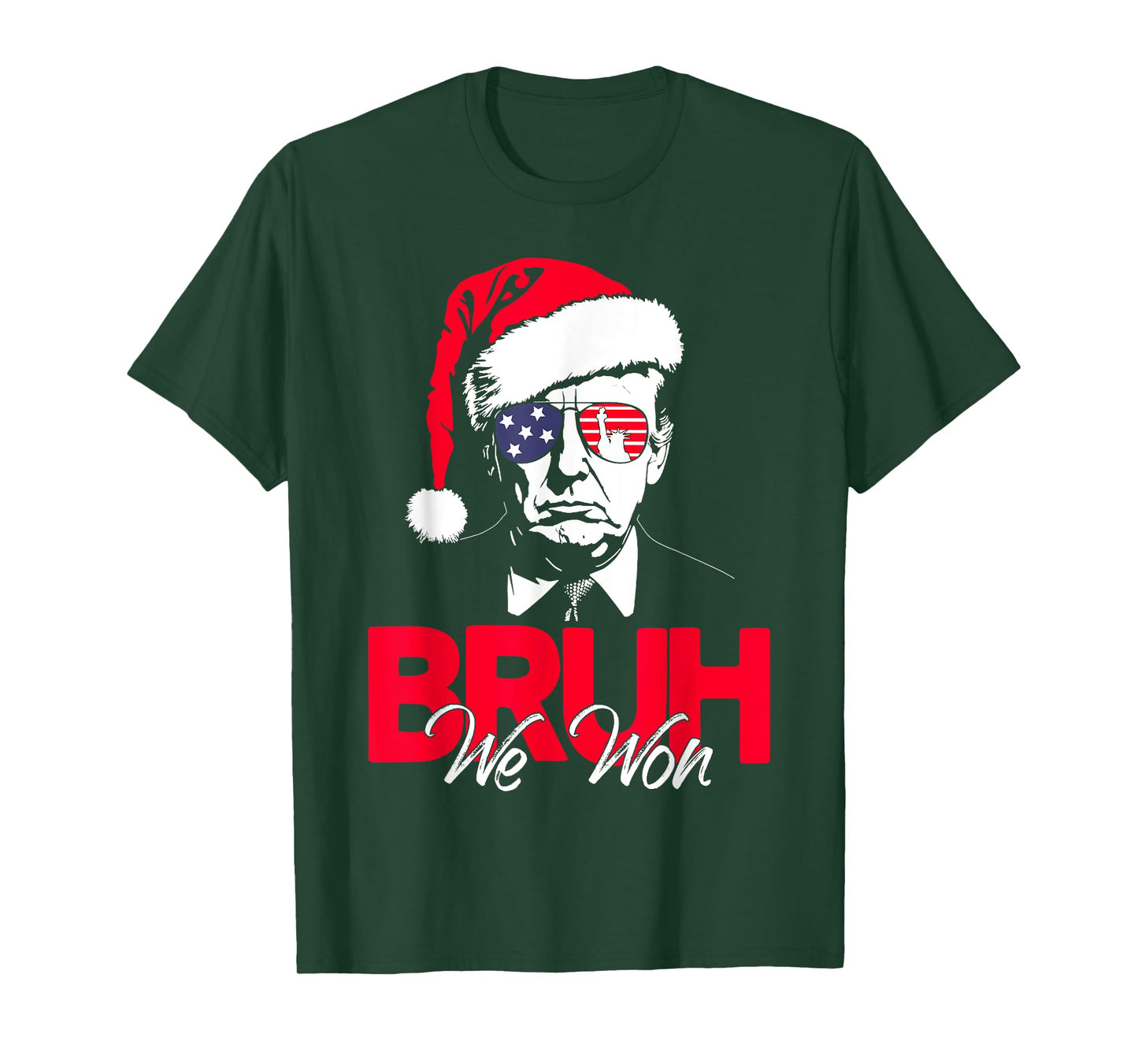 Bruh We Won Funny Christmas Santa Hat Trump 47 USA President T-Shirt
