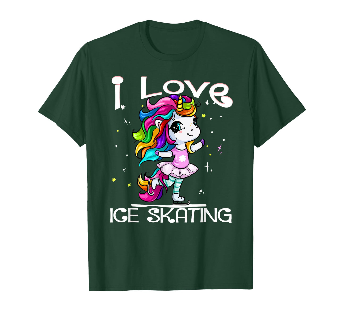 Ice Dancing Cute I Love Ice Skating Rainbow Unicorn Girl T-Shirt
