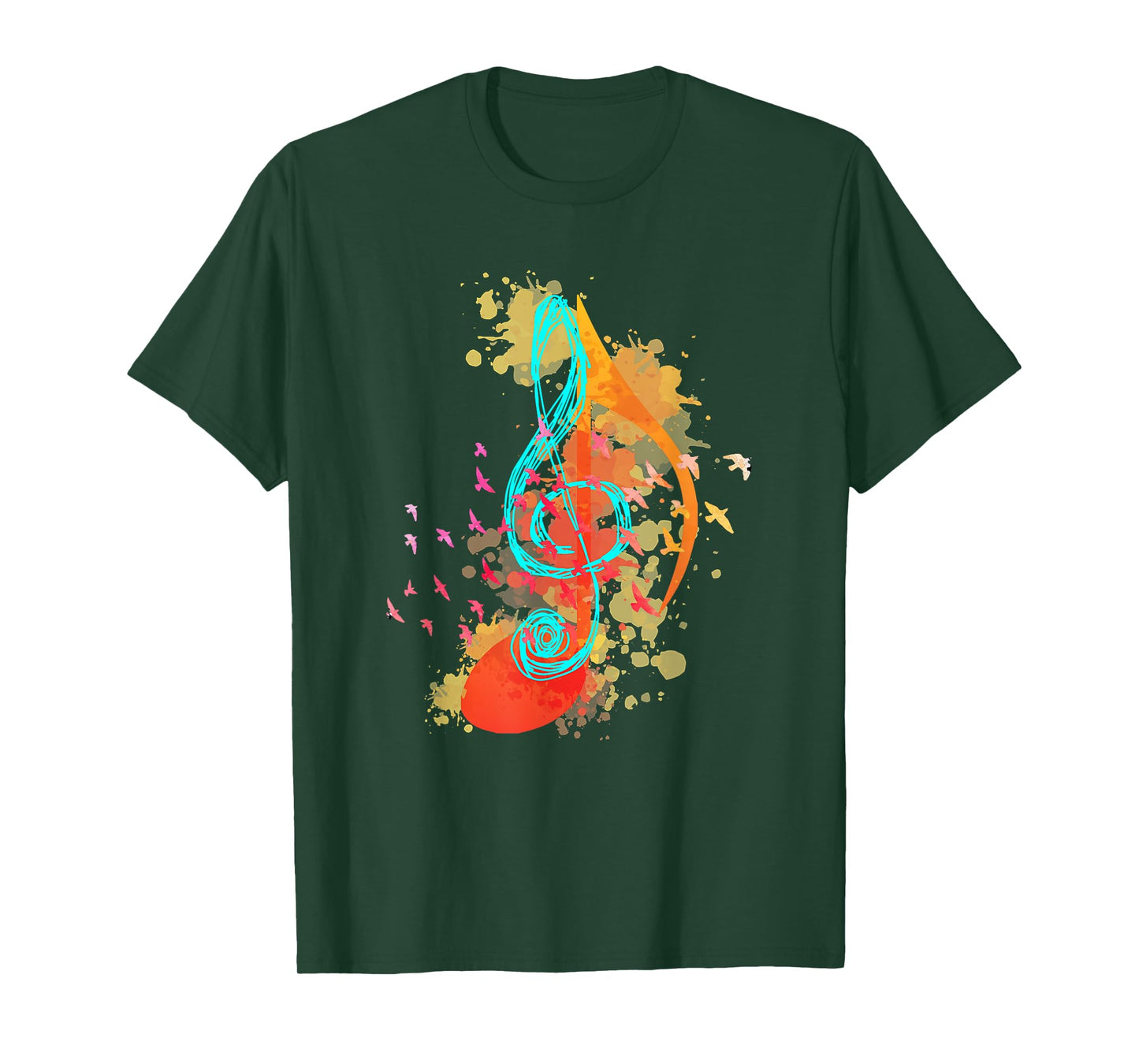 Colorful Treble Clef Music Theory Musician Teacher Birds T-Shirt