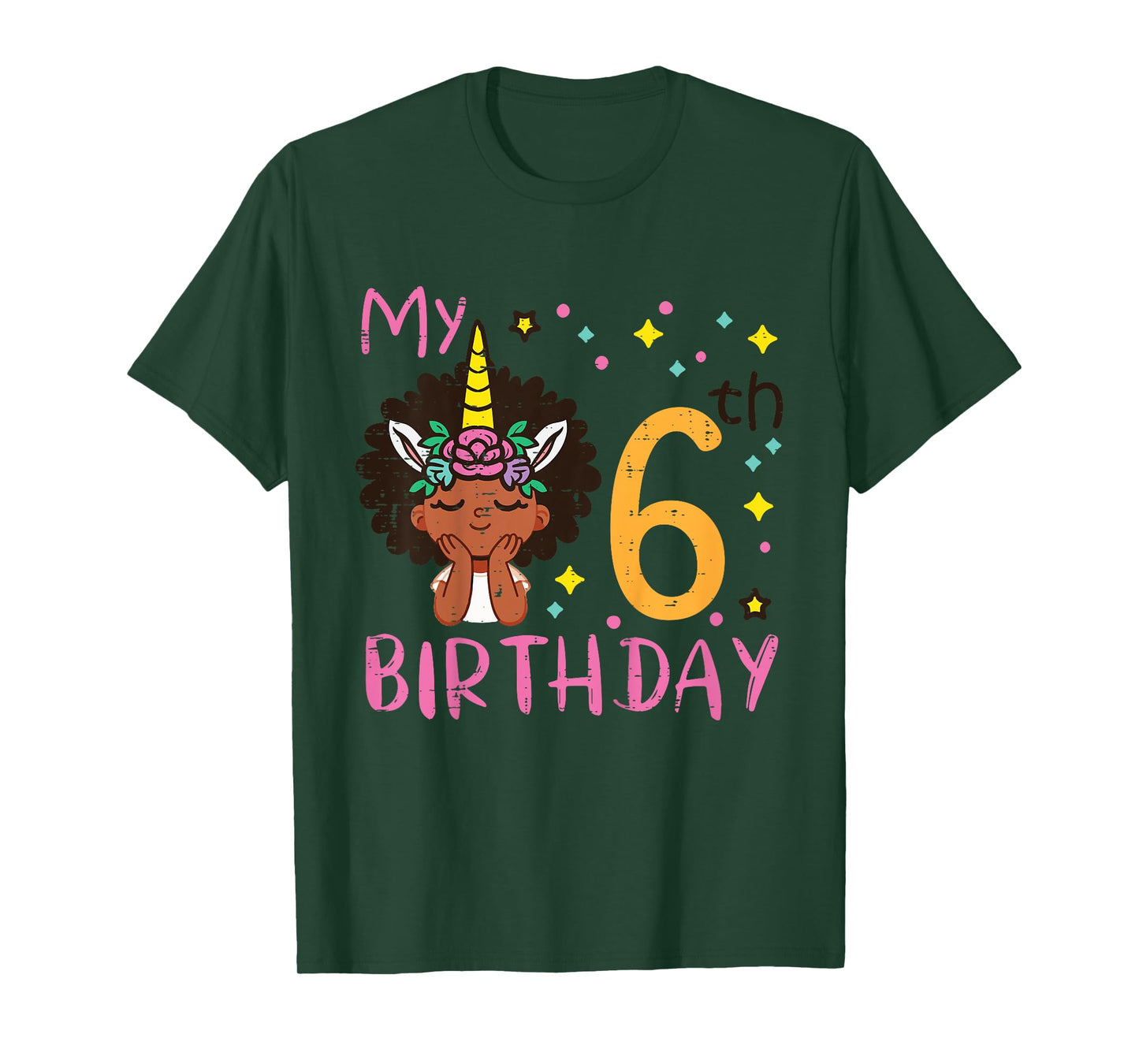 6th Birthday Afro Black Girl Unicorn 6 Year Old Bday Girls T-Shirt