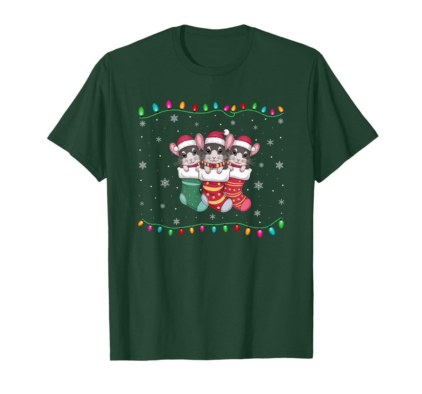 Xmas Tree Lights Funny Chinchilla in Christmas Socks T-Shirt