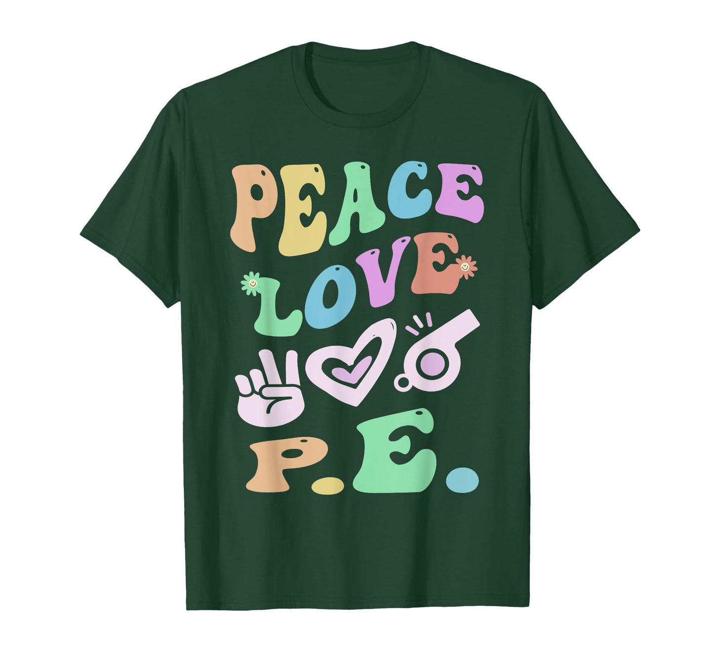 Retro PEACE LOVE P.E Gym Teacher Groovy School Phys Ed Girl T-Shirt