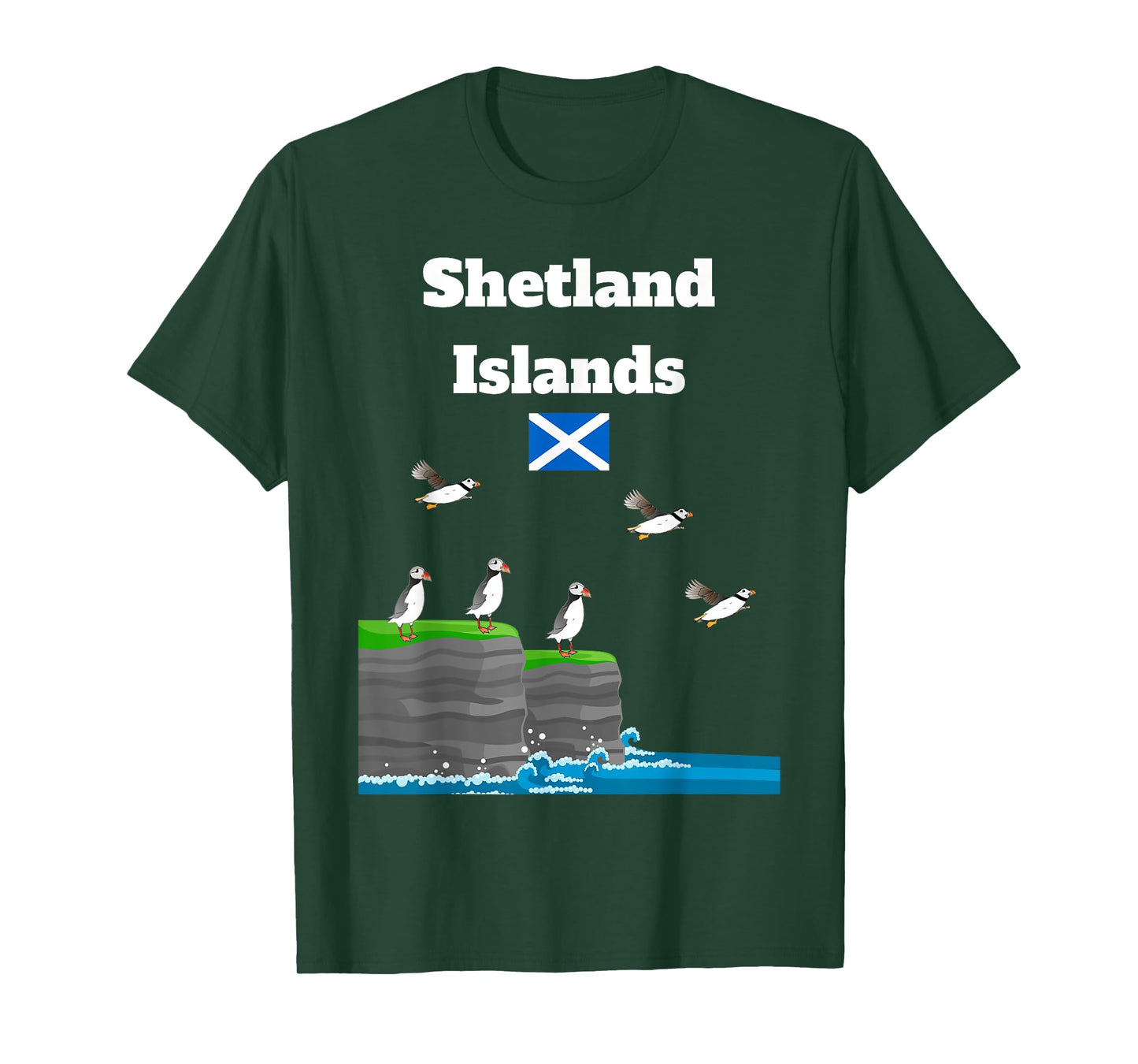 Shetland Islands Puffin Colony on Sea Cliffs Scottish trip T-Shirt