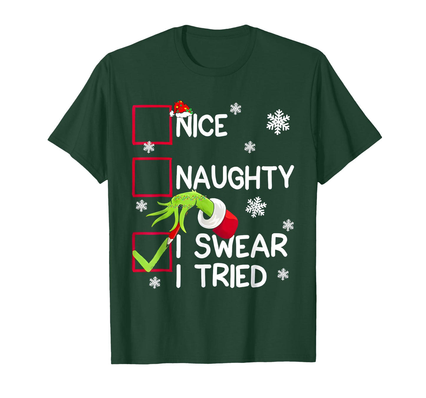 Groovy Naughty I Swear I Tried Christmas Xmas Men Women Kids T-Shirt