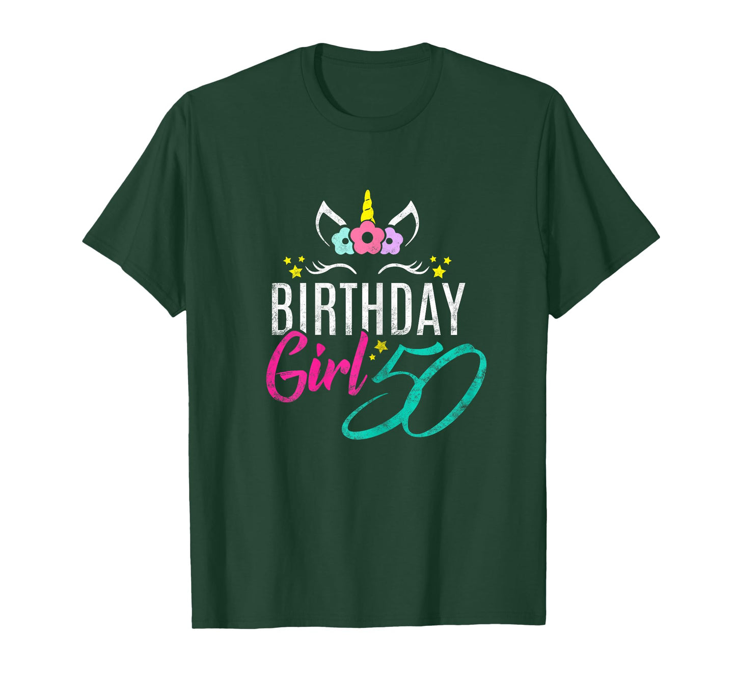 Birthday Girl 50 Year Old Gift Cute Unicorn Face 50th Bday T-Shirt
