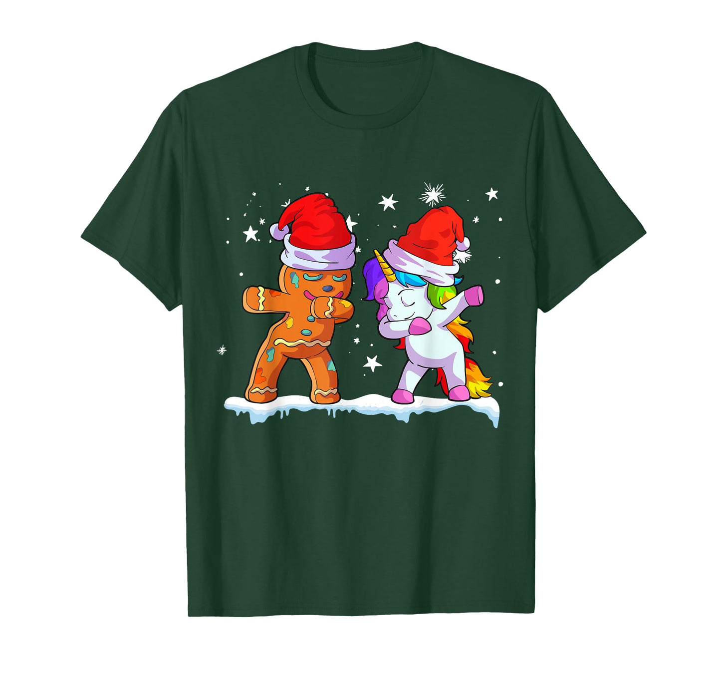 Unicorn Christmas Shirt Girl Women Santa Hat Gingerbread Man T-Shirt