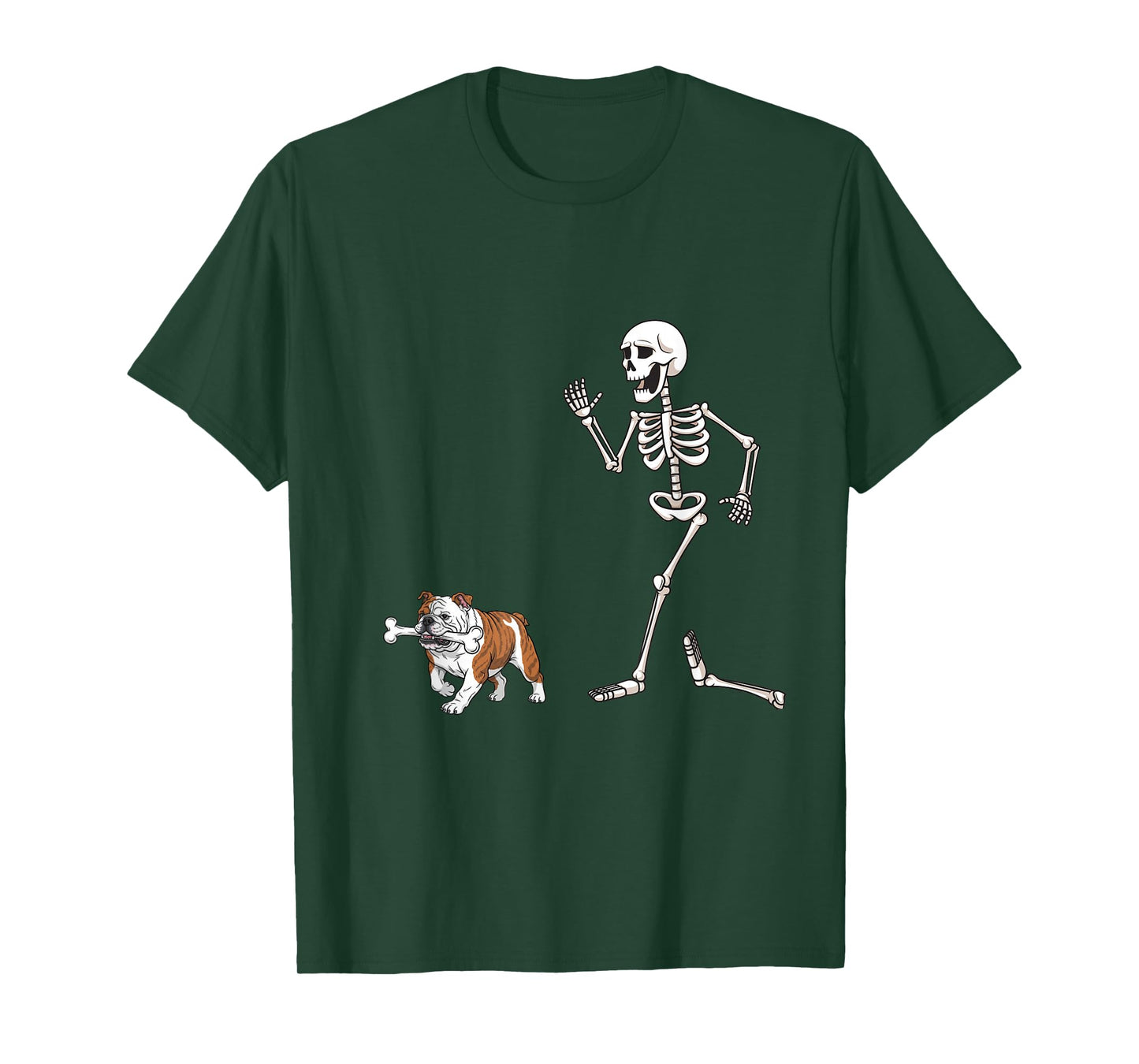 Funny Halloween Bulldog and Skeleton T-Shirt