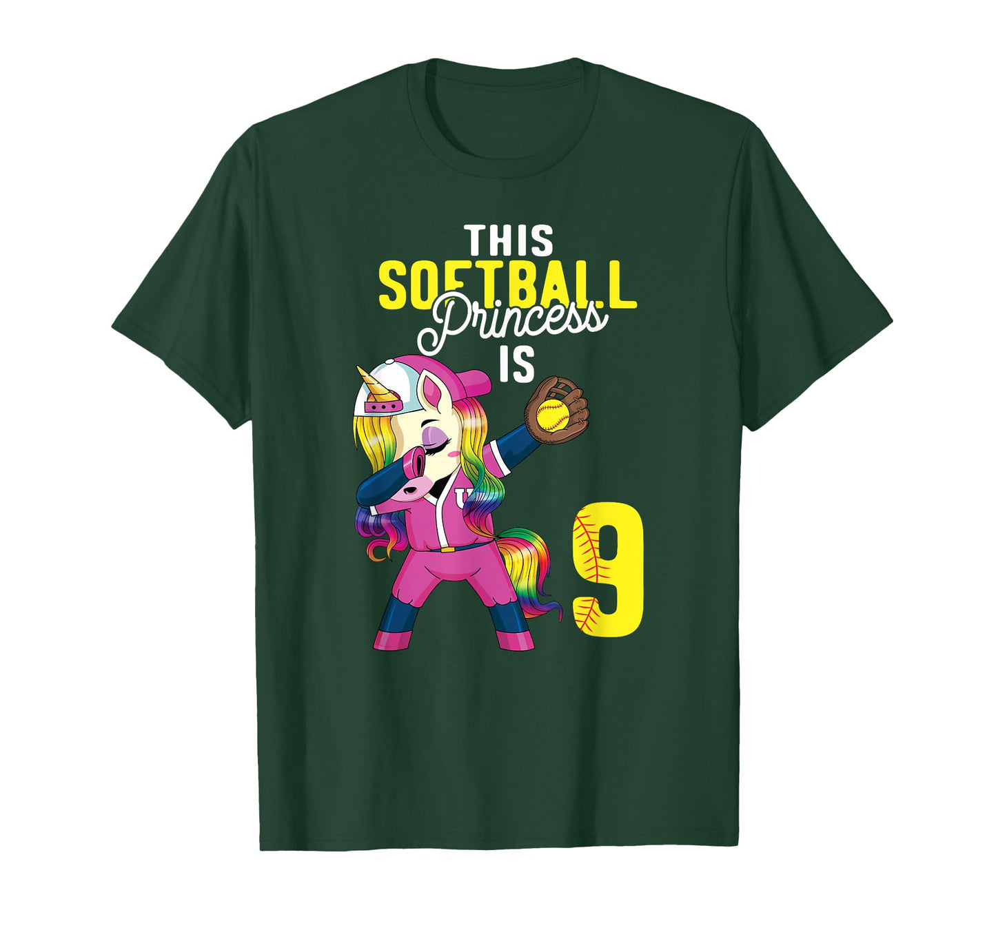 This Softball Princess is 9th Birthday Unicorn Dabbing Gift T-Shirt