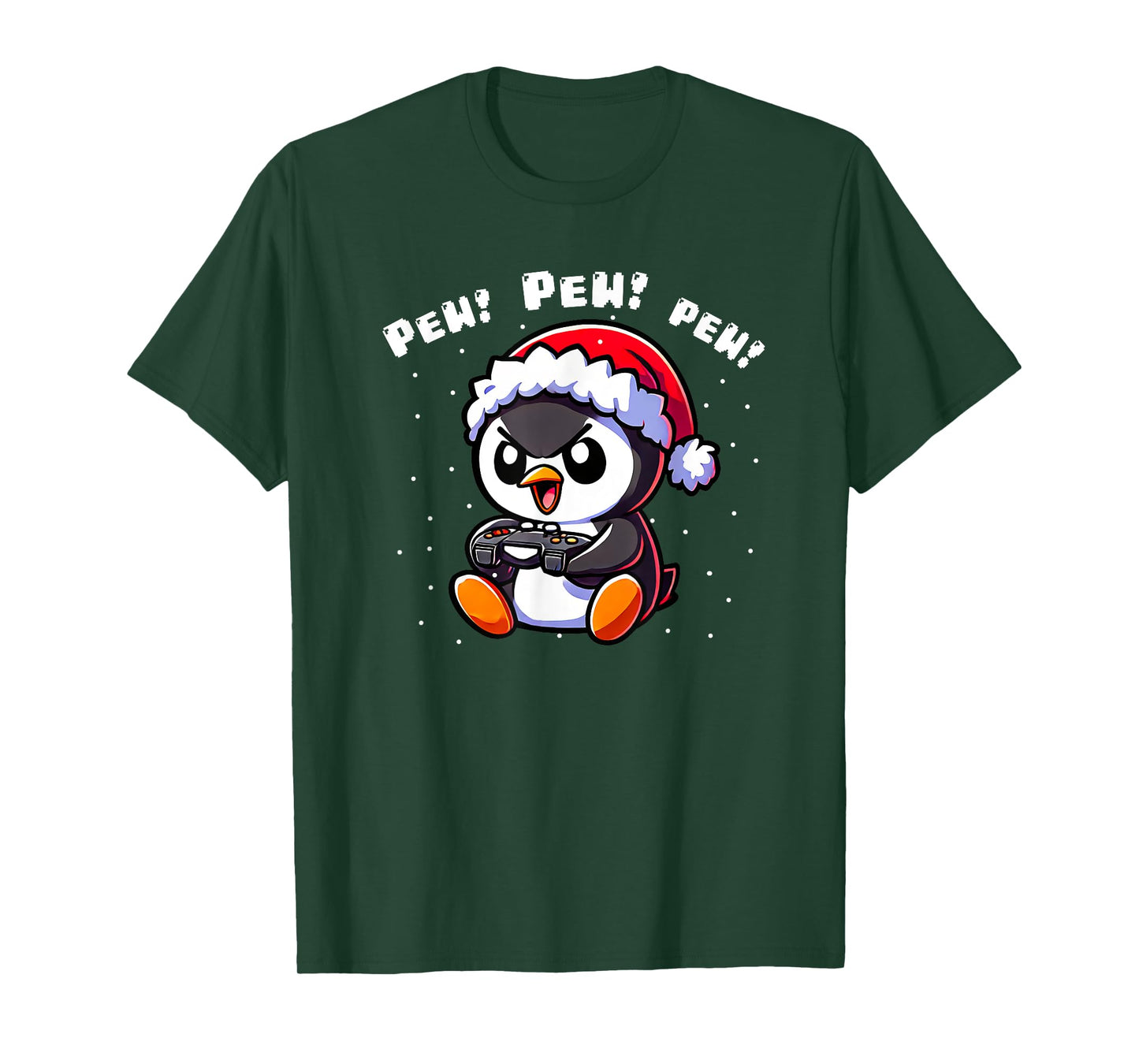 XmasByAxisone2024 Funny Penguin Gamer Pew Video Game Christmas Boys Kids T-Shirt