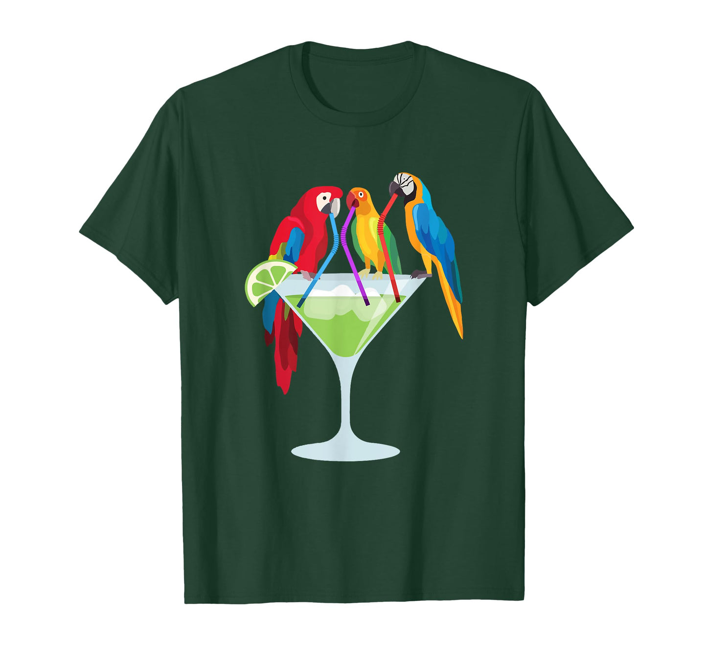 Parrots Drinking Margarita Tropical Vacation Hawaiian Birds T-Shirt
