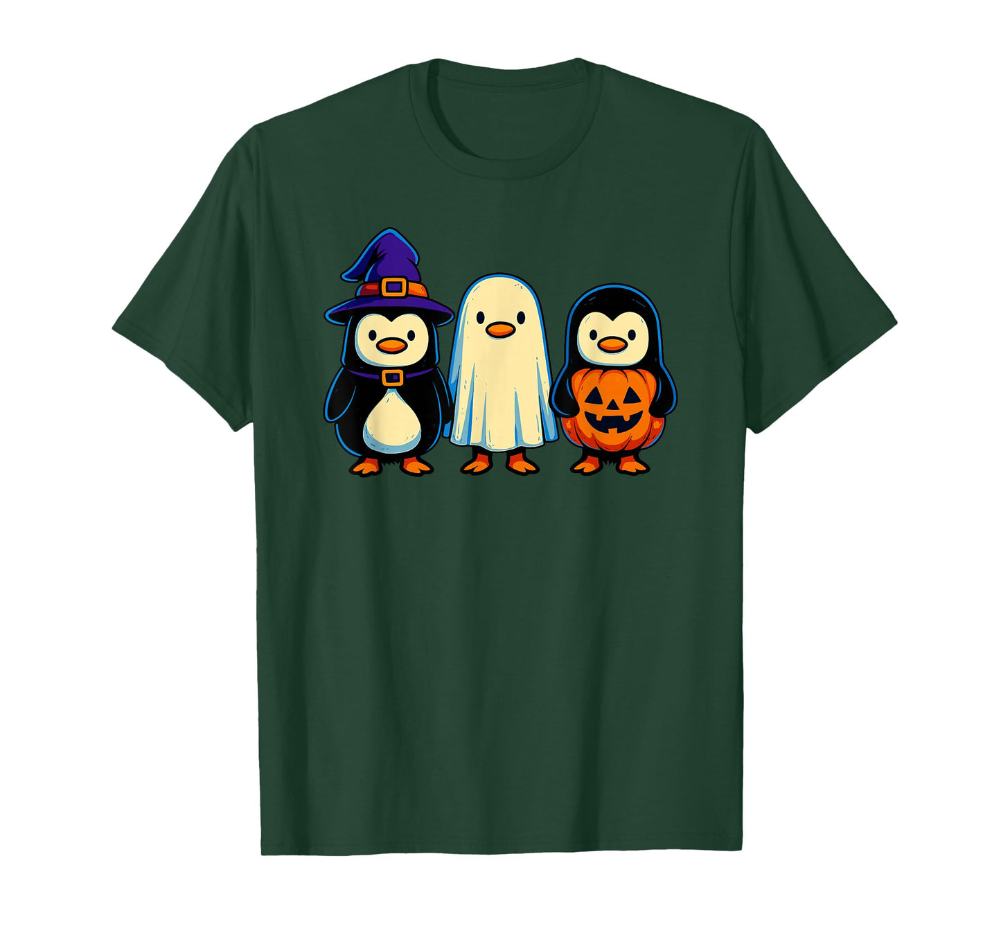 Penguin Witch Ghost Pumpkin Men Women Kids Funny Halloween T-Shirt