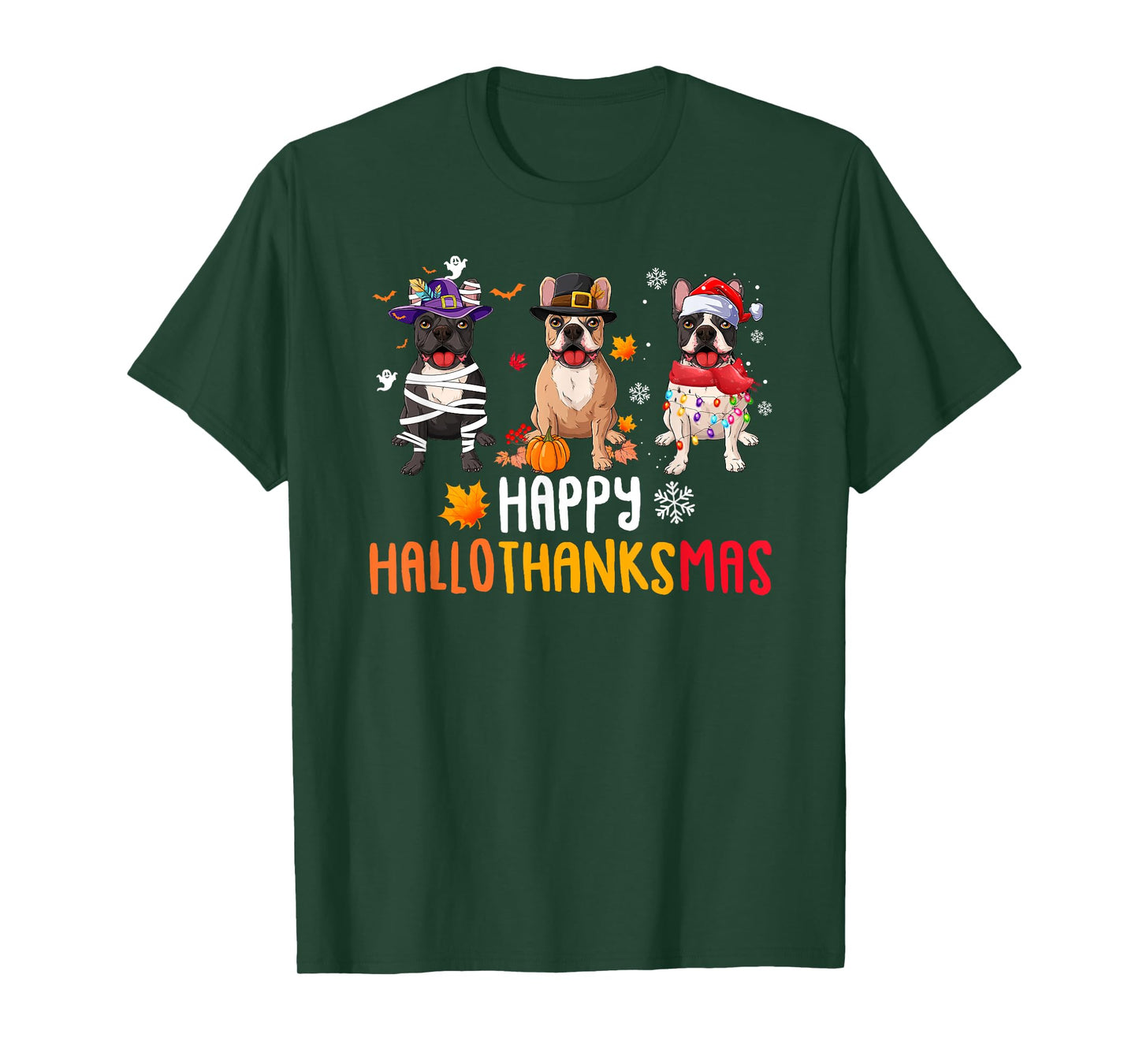 Halloween Thanksgiving Christmas Funny French bulldog Dogs Men Women Kids T-Shirt