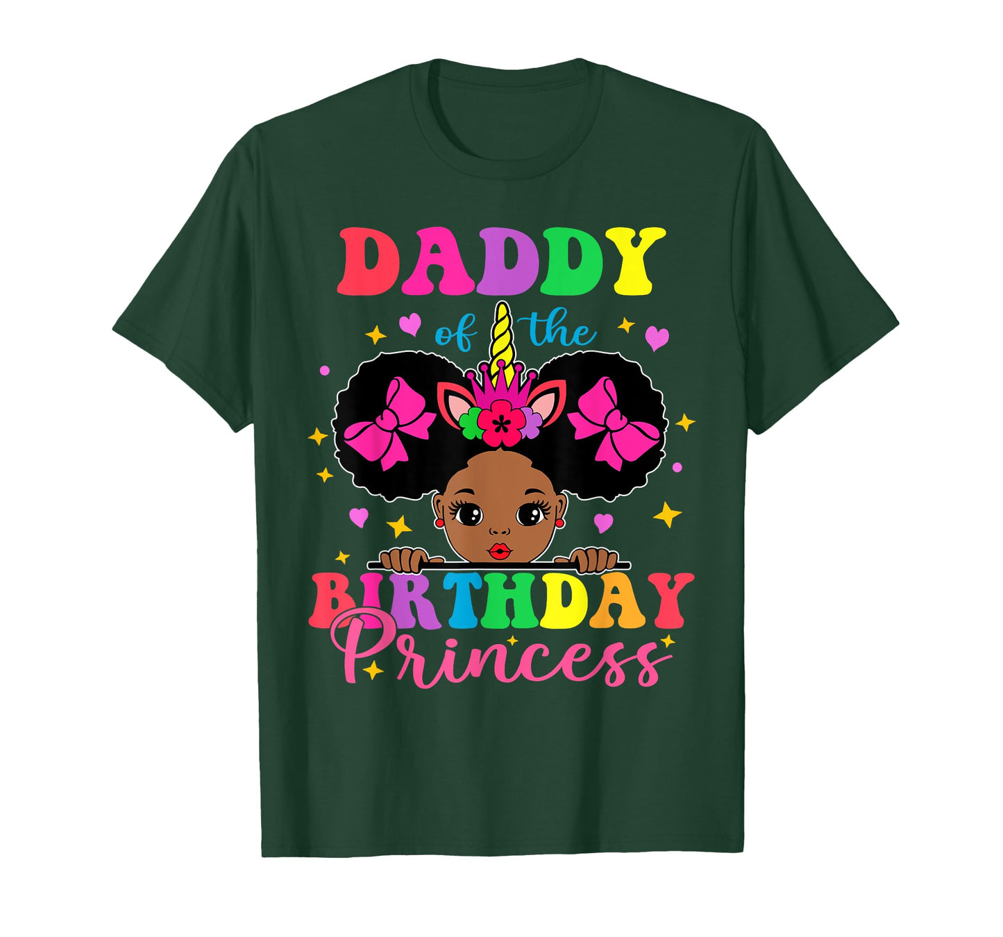 Daddy of The Birthday Girl Princess Afro Melanin Unicorn T-Shirt