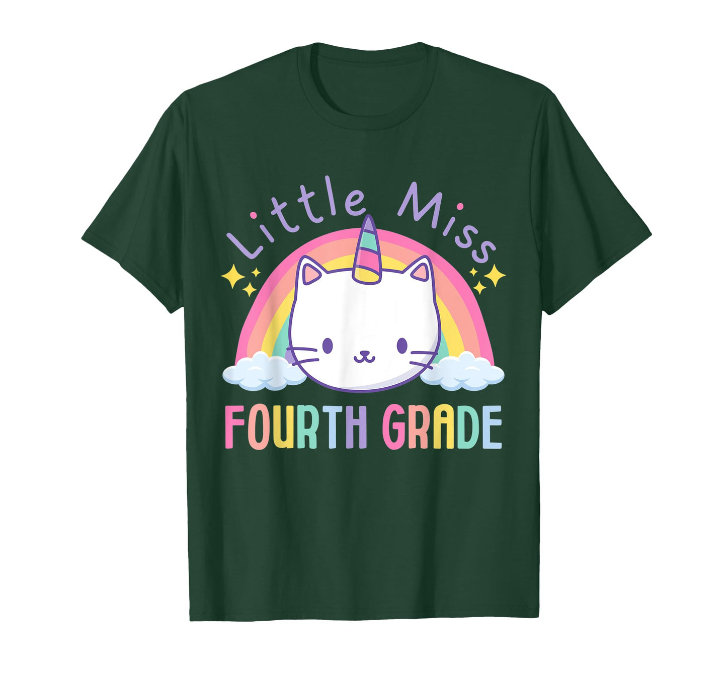 Little Miss Fourth Grade Caticorn Rainbow Unicorn Cat School T-Shirt