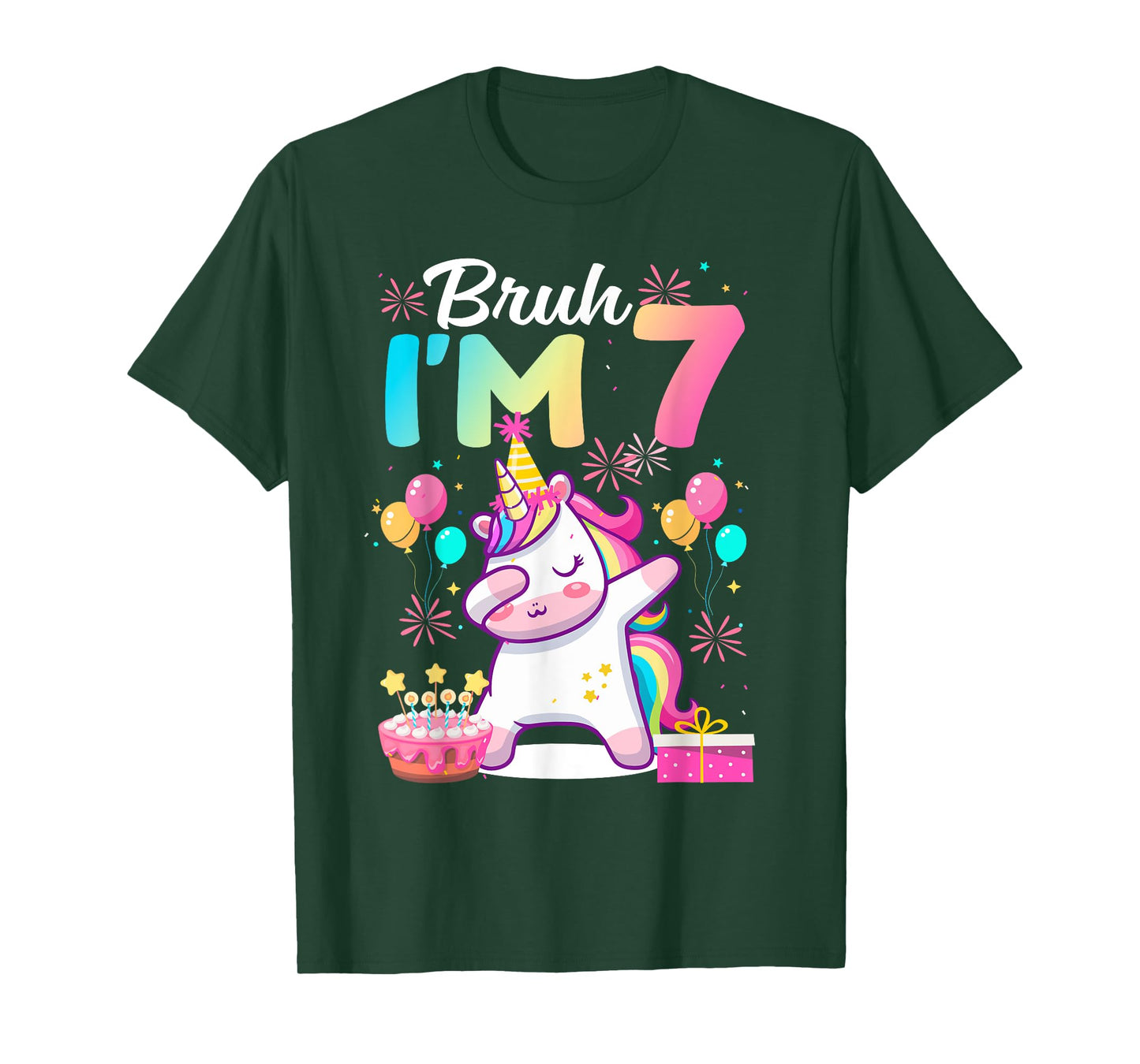 Bruh I'm 7 Years Old Girl 7th Birthday Dabbing Unicorn T-Shirt