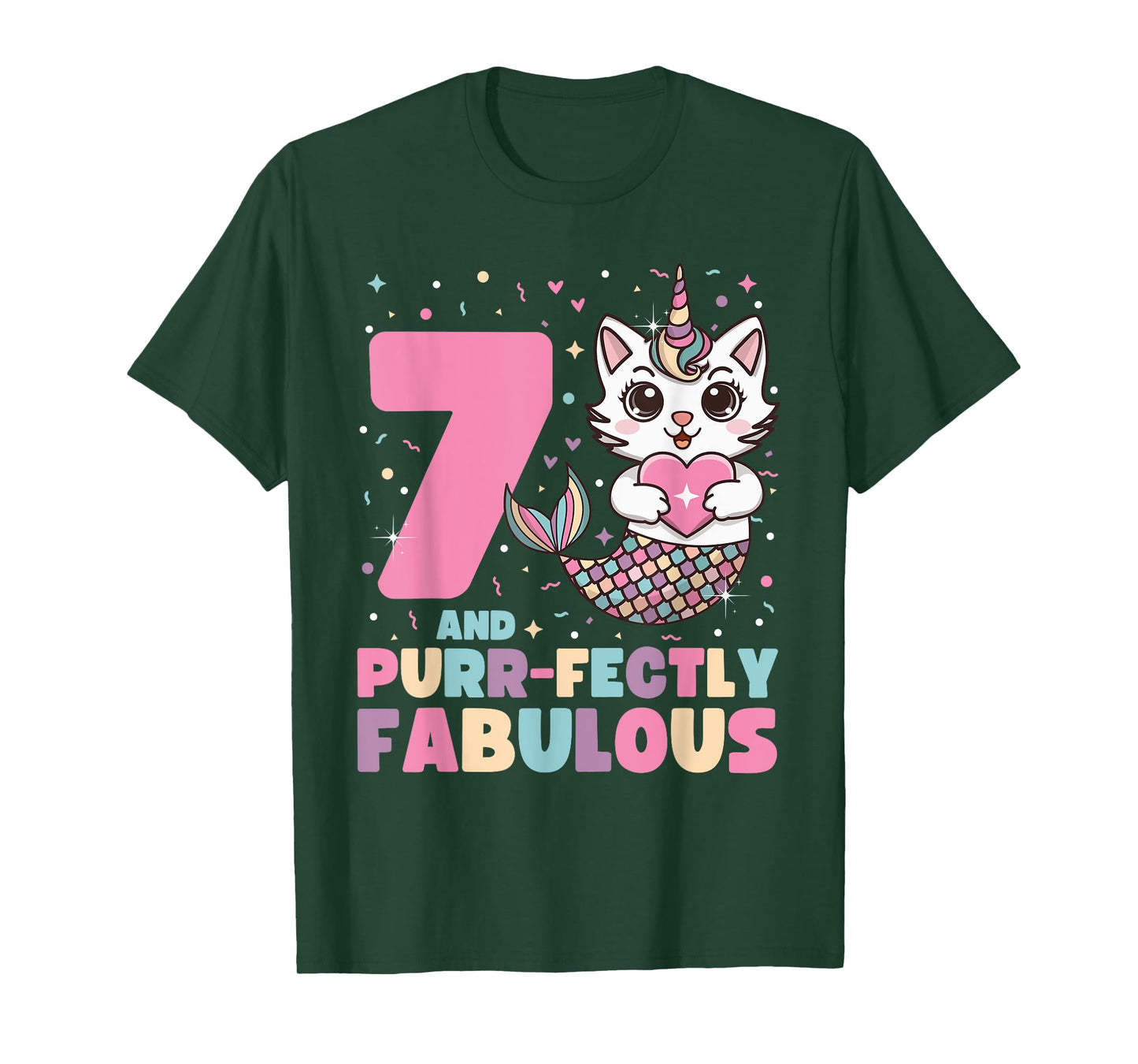 7th Birthday 7 Years Old Mermaid Unicorn Cat Girls Unicorn T-Shirt