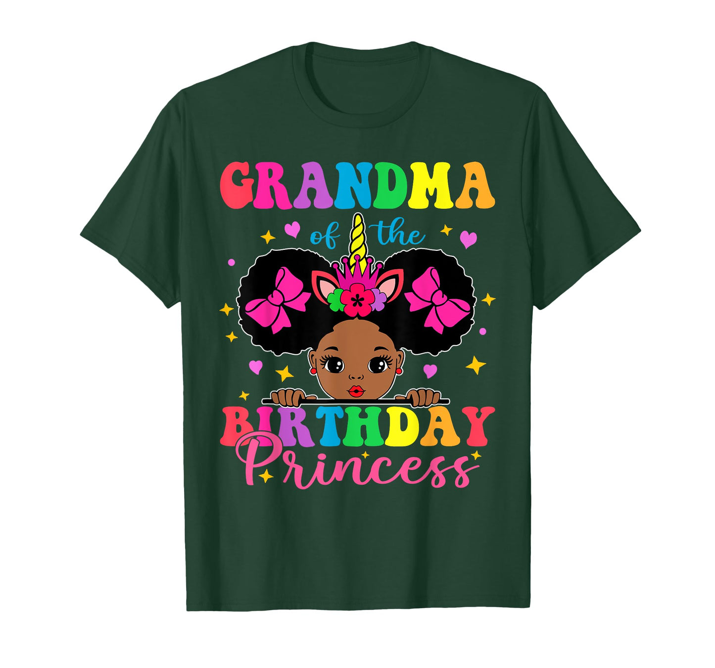 Grandma of The Birthday Girl Princess Afro Melanin Unicorn T-Shirt