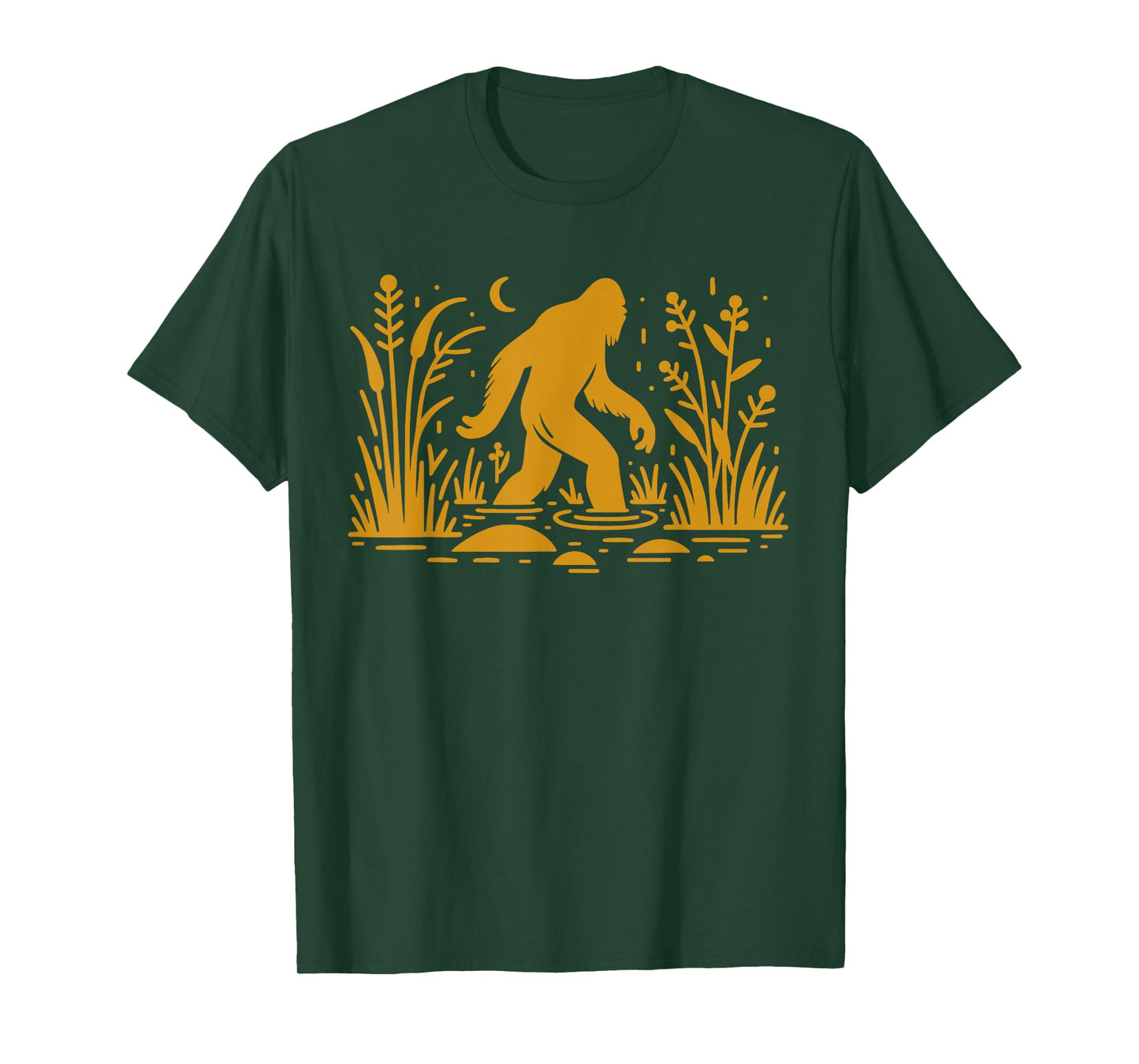 Retro Gold Bigfoot Walking In A Swamp Skunk Ape T-Shirt