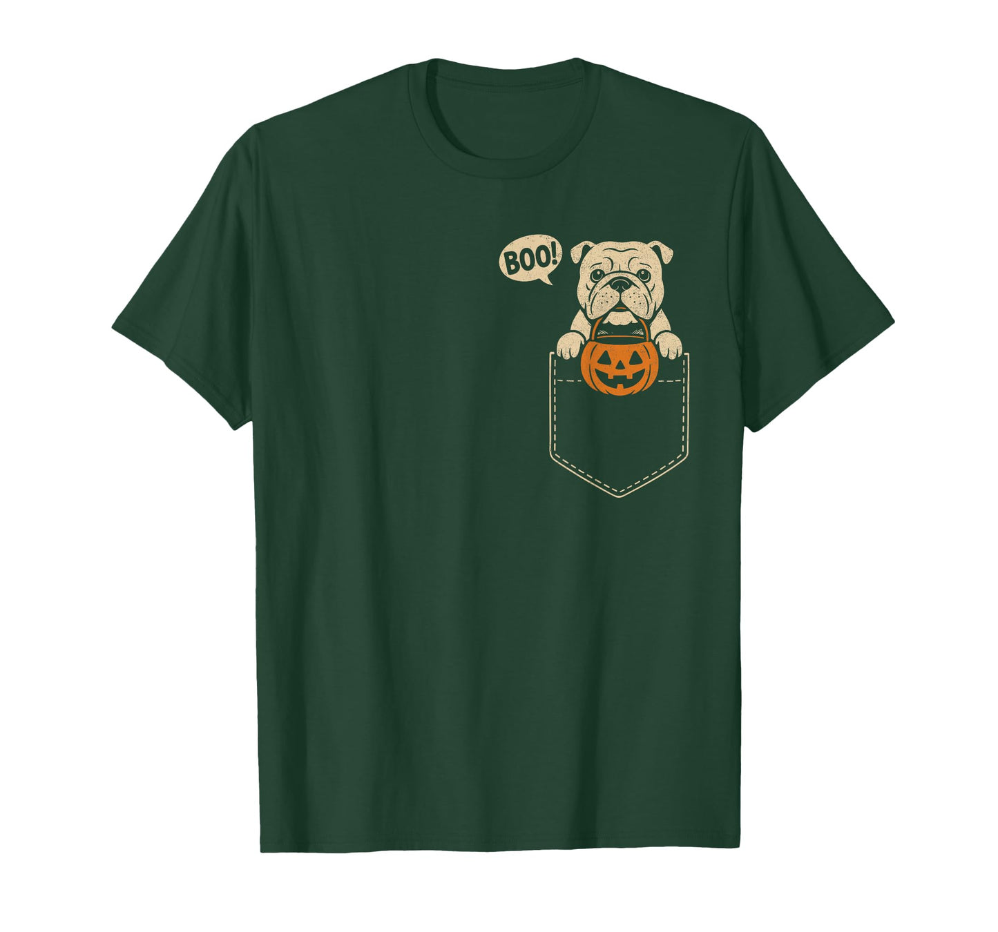 Funny English Bulldog Halloween Cute Dog Pocket Boo Pumpkin T-Shirt