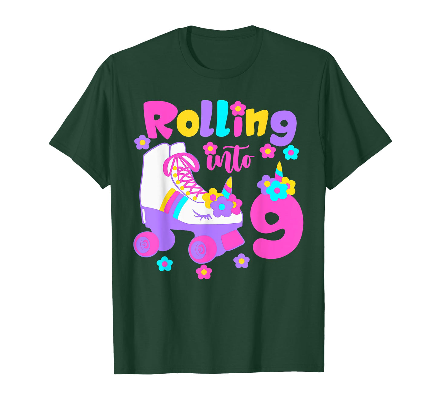 Rolling Into 9 Years Old Roller Skating Girl 9th Birthday T-Shirt
