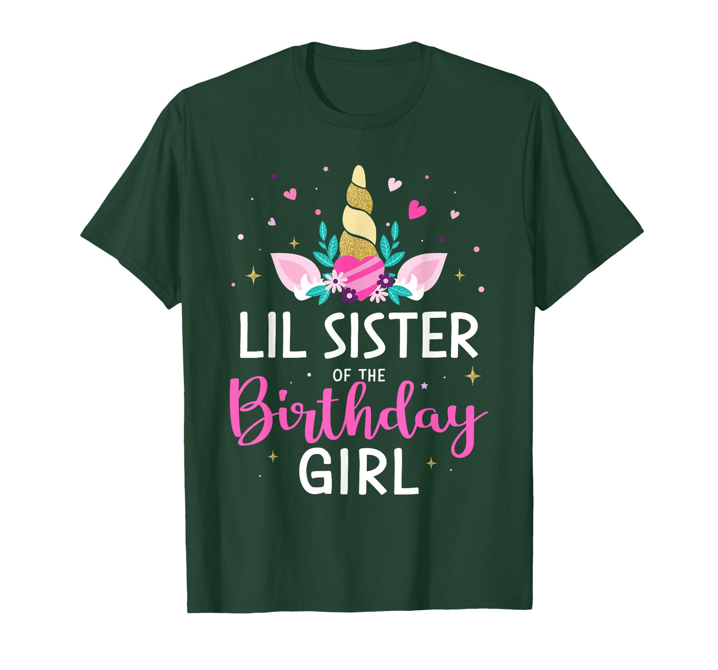 Lil sister of birthday girl matching family unicorn party T-Shirt