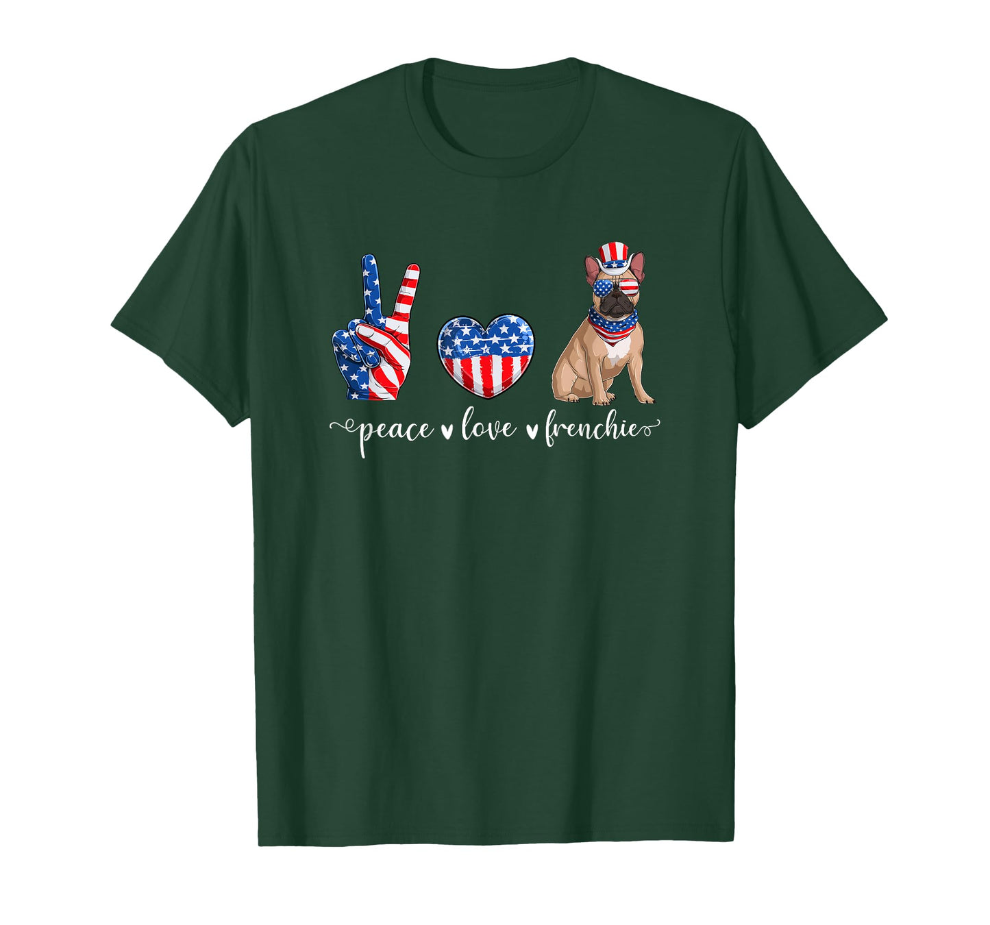 Peace Love Frenchie Patriotic US Flag 4th July T-Shirt