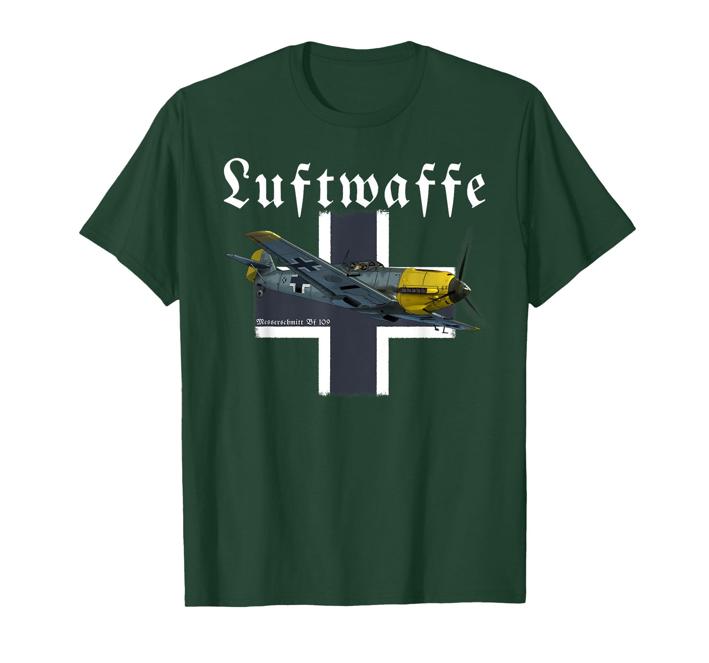 Military Aviation Graphic Design Gifts German Warbird I Messerschmitt BF-109 I WW2 Airplane Graphic T-Shirt Black Unisex-Adults Small Classic Fit Short Sleeve
