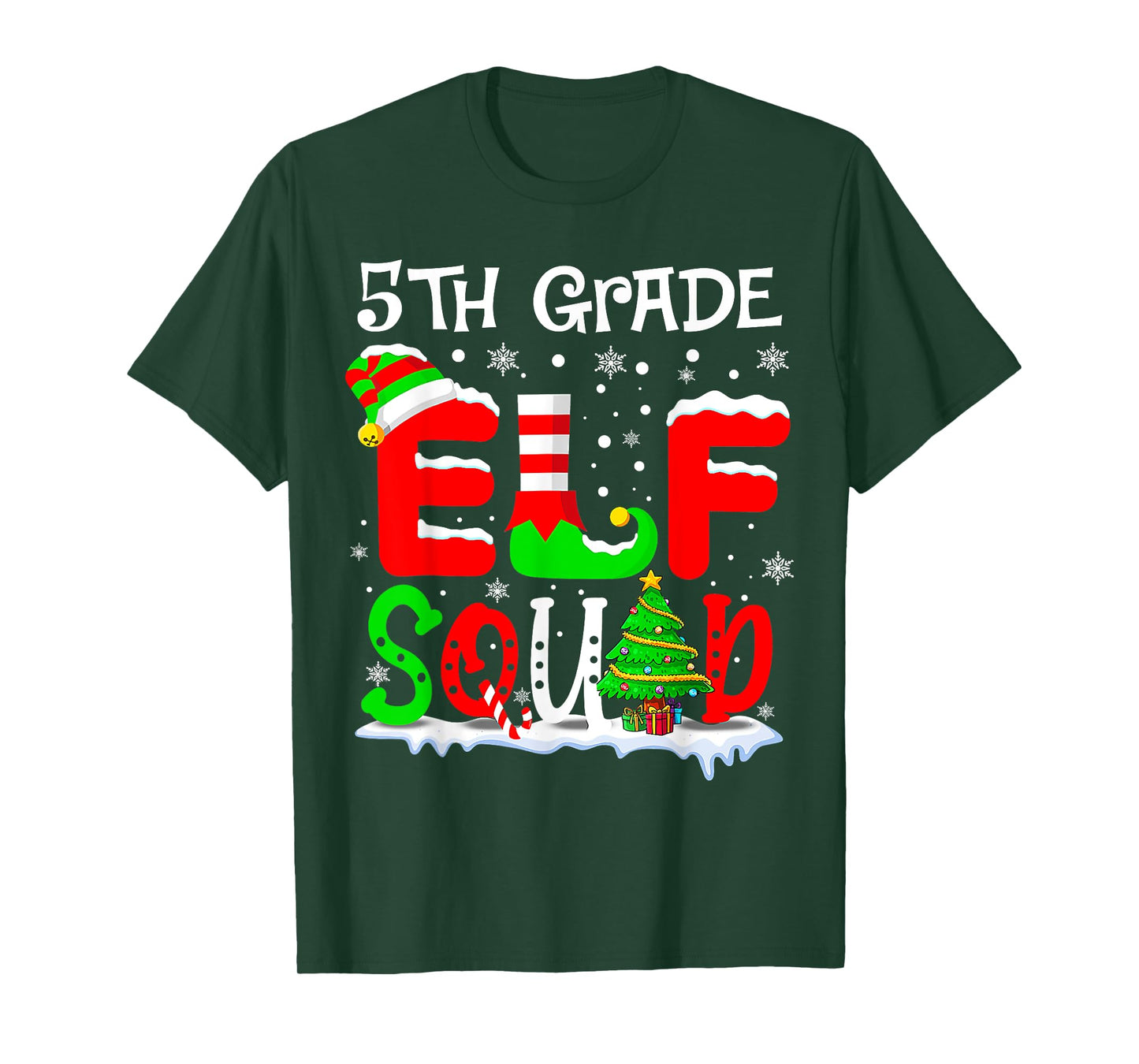 Fifth 5th Grade Elf Squad Funny Teacher Christmas Students T-Shirt