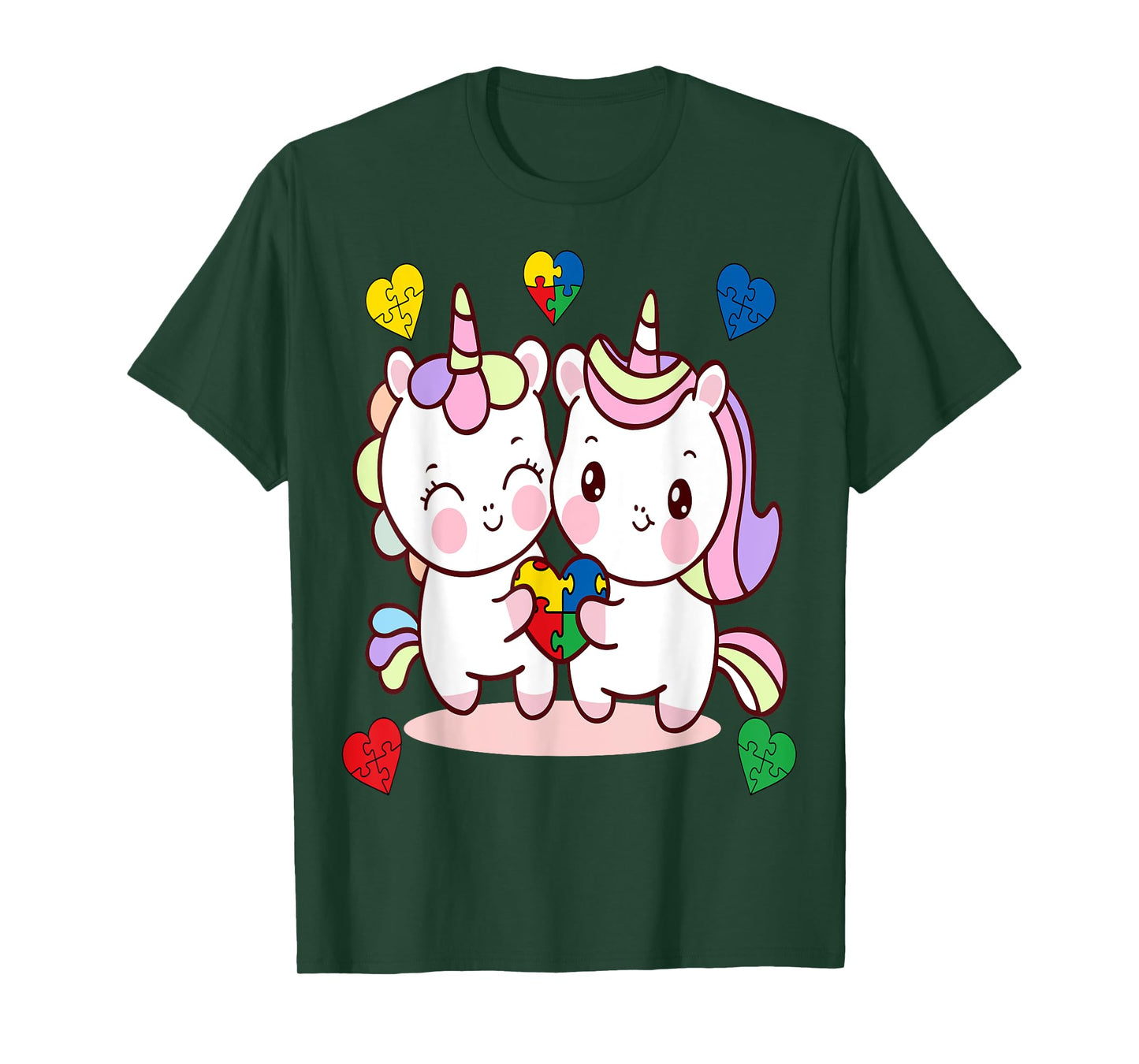 Unicorn Heart Puzzle Piece Autism Awareness Cute Girls T-Shirt