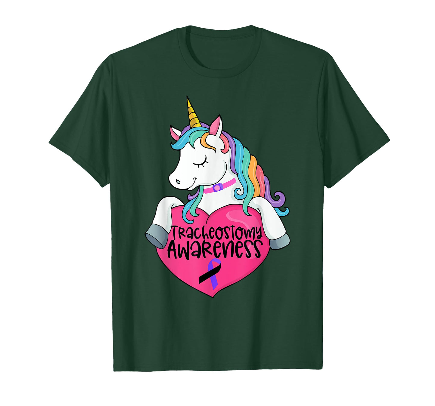 Tracheostomy Awareness Trach Heart Unicorn T-Shirt