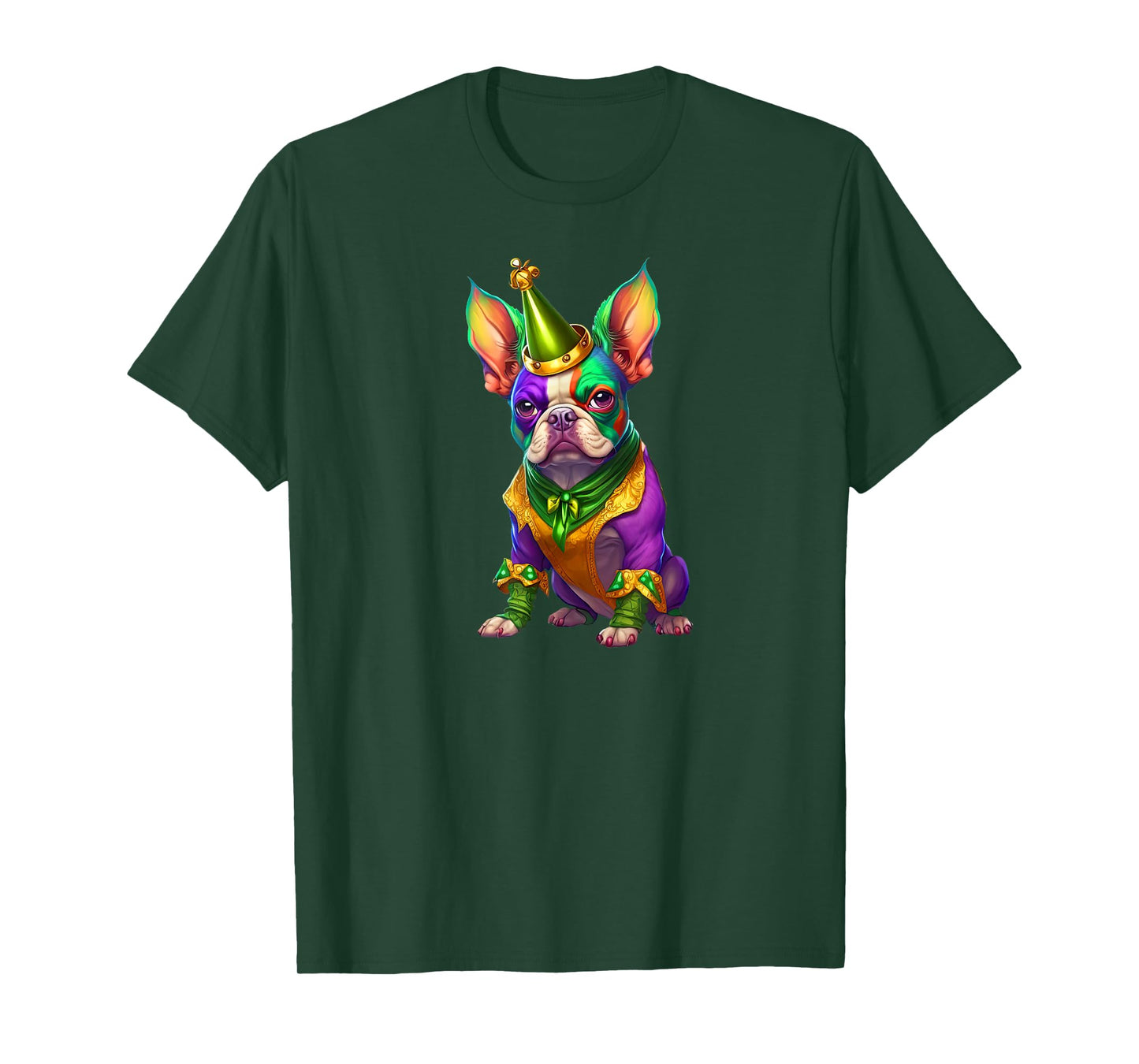 Mardi Gras Green Purple & Gold French Bulldog T-Shirt