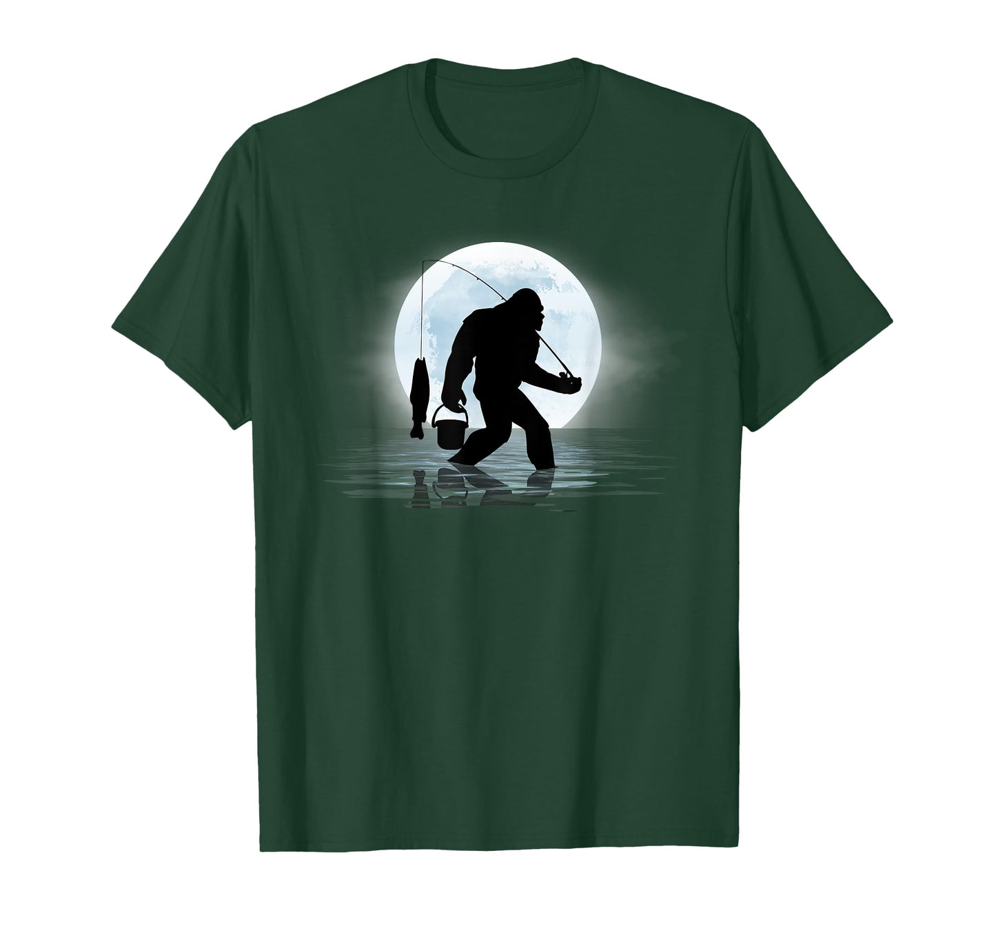 Bigfoot Fishing Funny Sasquatch and Fish Night Fishing T-Shirt
