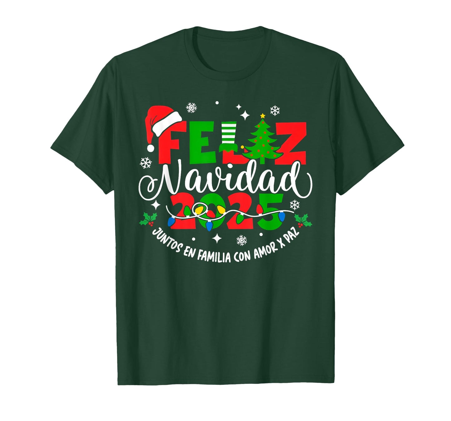 Feliz Navidad 2025 Christmas Xmas Lights Pajamas Holiday T-Shirt