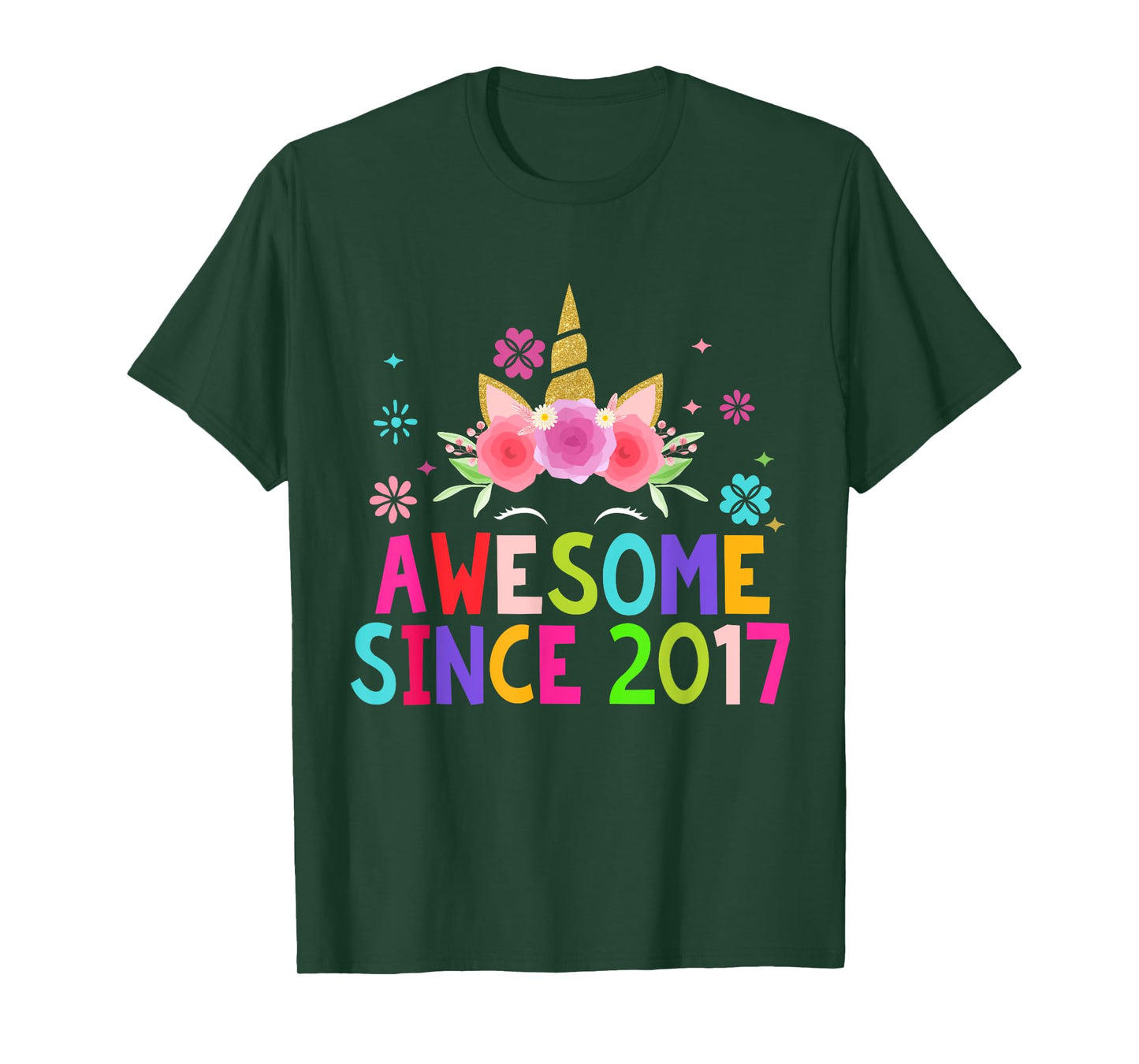 3rd Birthday Unicorn 3 Years Old Girl Awesome Since 2017 T-Shirt