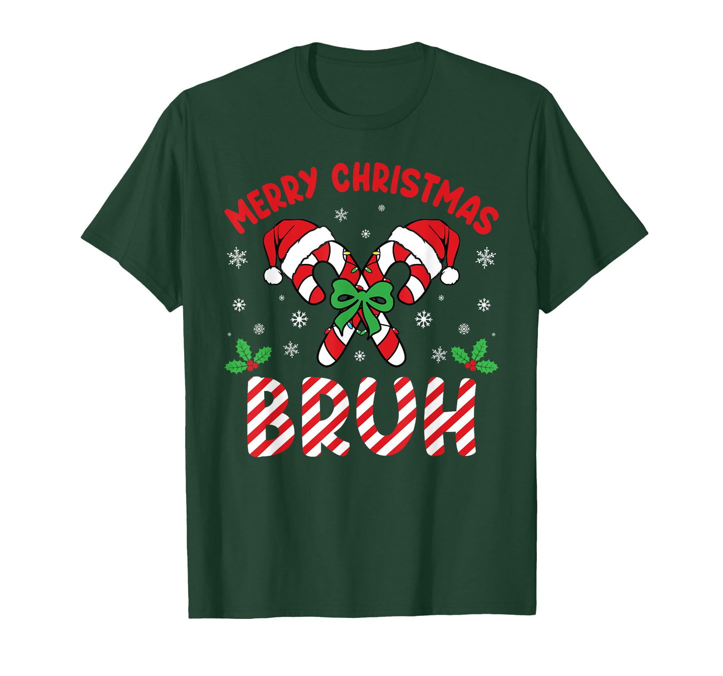 Merry Christmas Bruh Candy Cane Love Xmas Lights Men Women T-Shirt