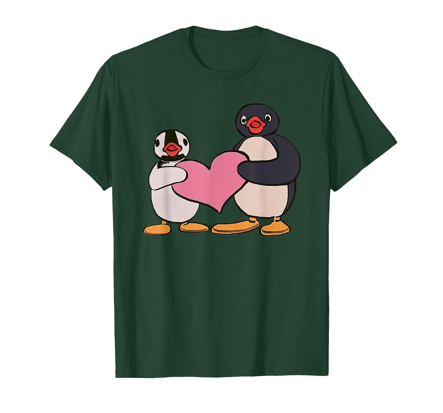 Cute Pingu And Pinga Penguin Holding Heart T-Shirt