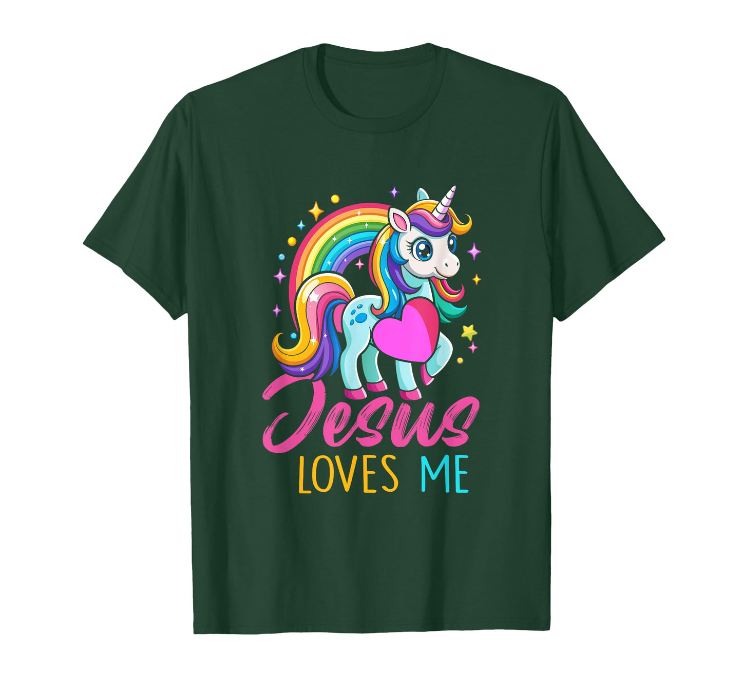 Kids Jesus Loves Me Christian Bible Girls Rainbow Unicorn T-Shirt