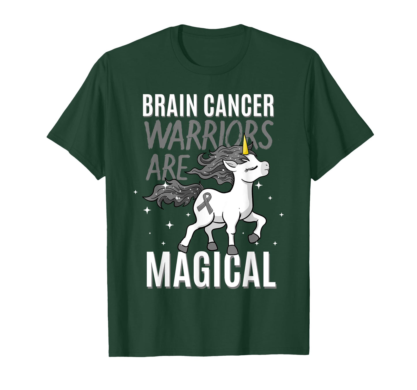 Brain Cancer Warrior Magical Unicorn Grey Ribbon Metastasis T-Shirt