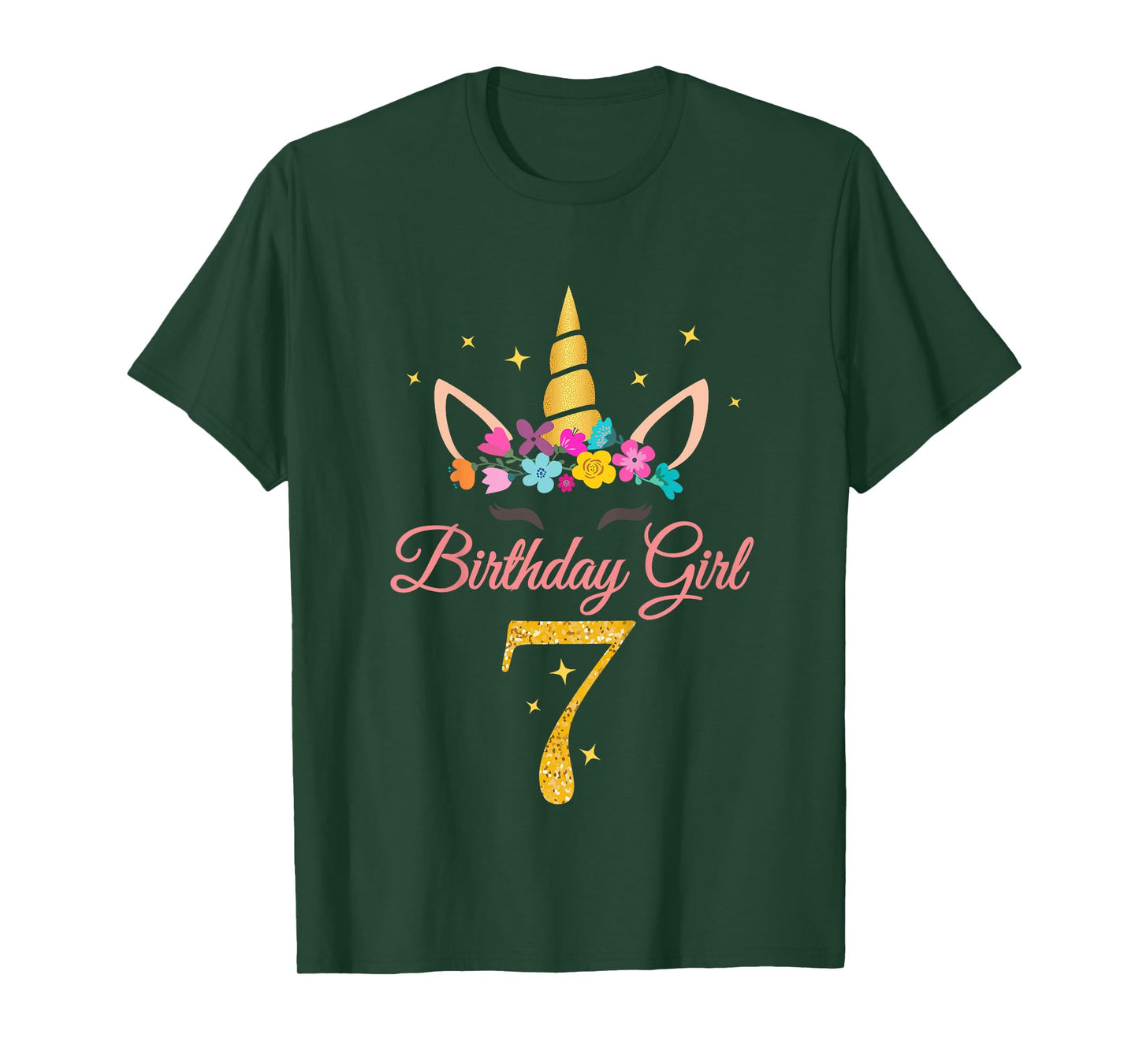 Kids 7 Birthday Girl Unicorn Design 7-Year-Old 7th BDay T-Shirt