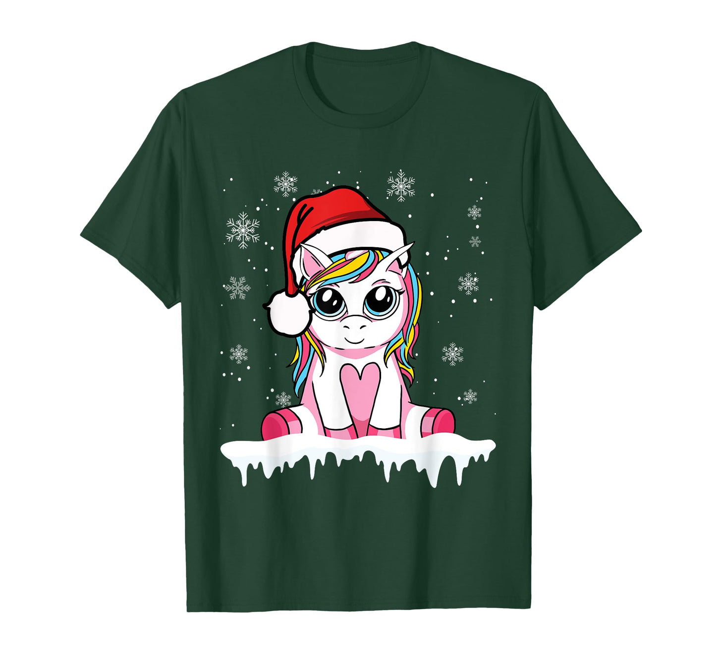 Cute Christmas Shirt Girls Women Santa Unicorn Christmas T-Shirt