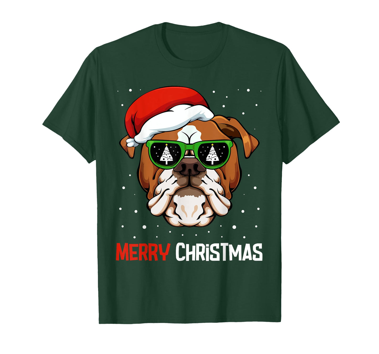 English Bulldog Santa Hat Christmas Pajama Dog X-Mas Tree T-Shirt